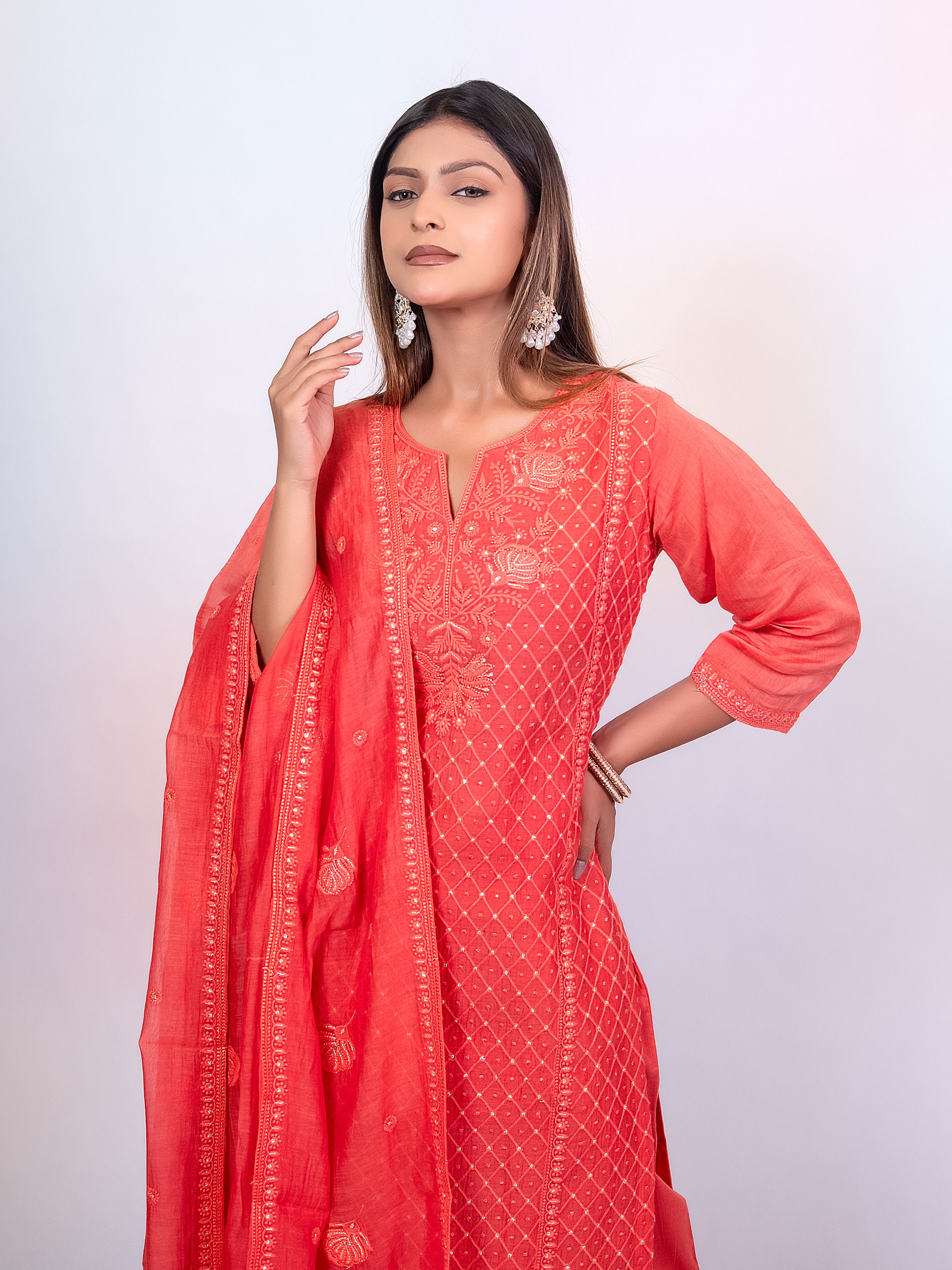 Peach Mal Chanderi Salwar Suit