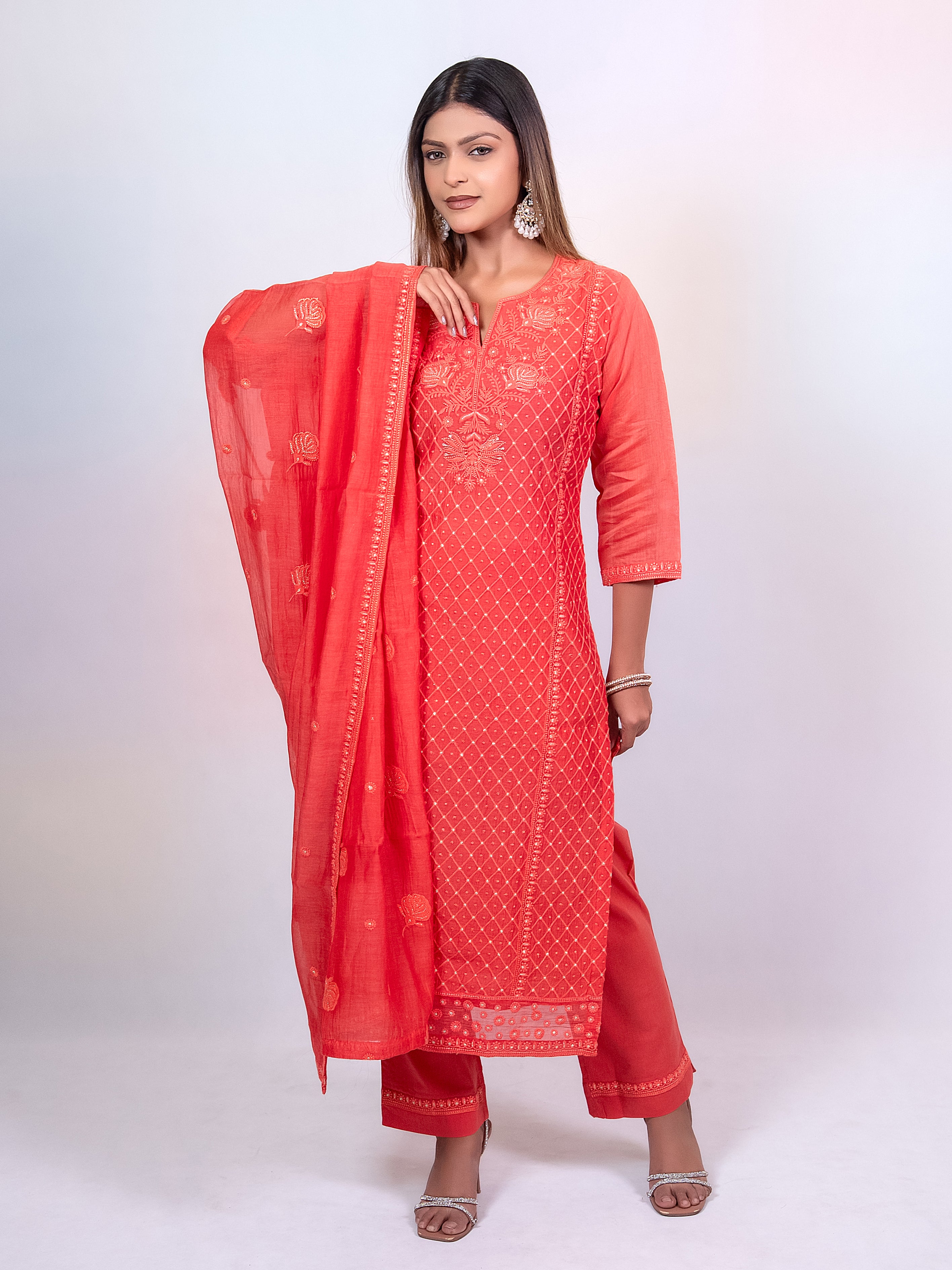 Peach Mal Chanderi Salwar Suit