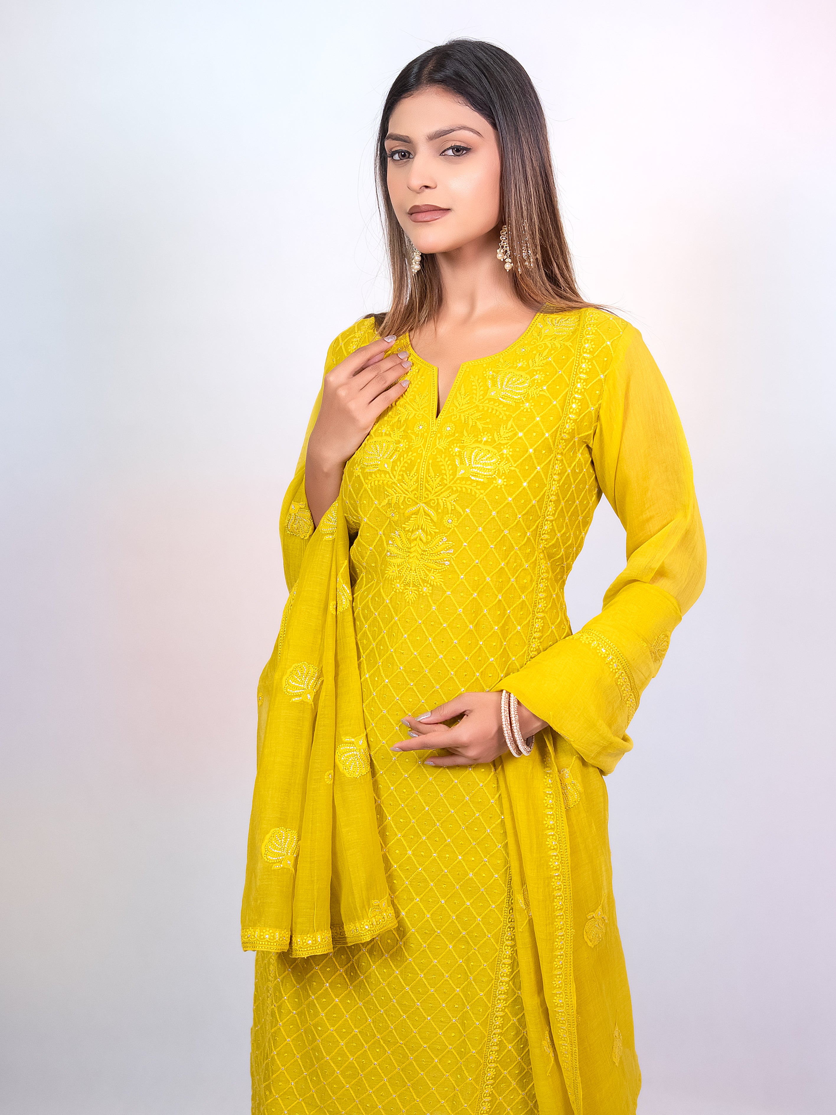 Mustard Yellow Mal Chanderi Salwar Suit