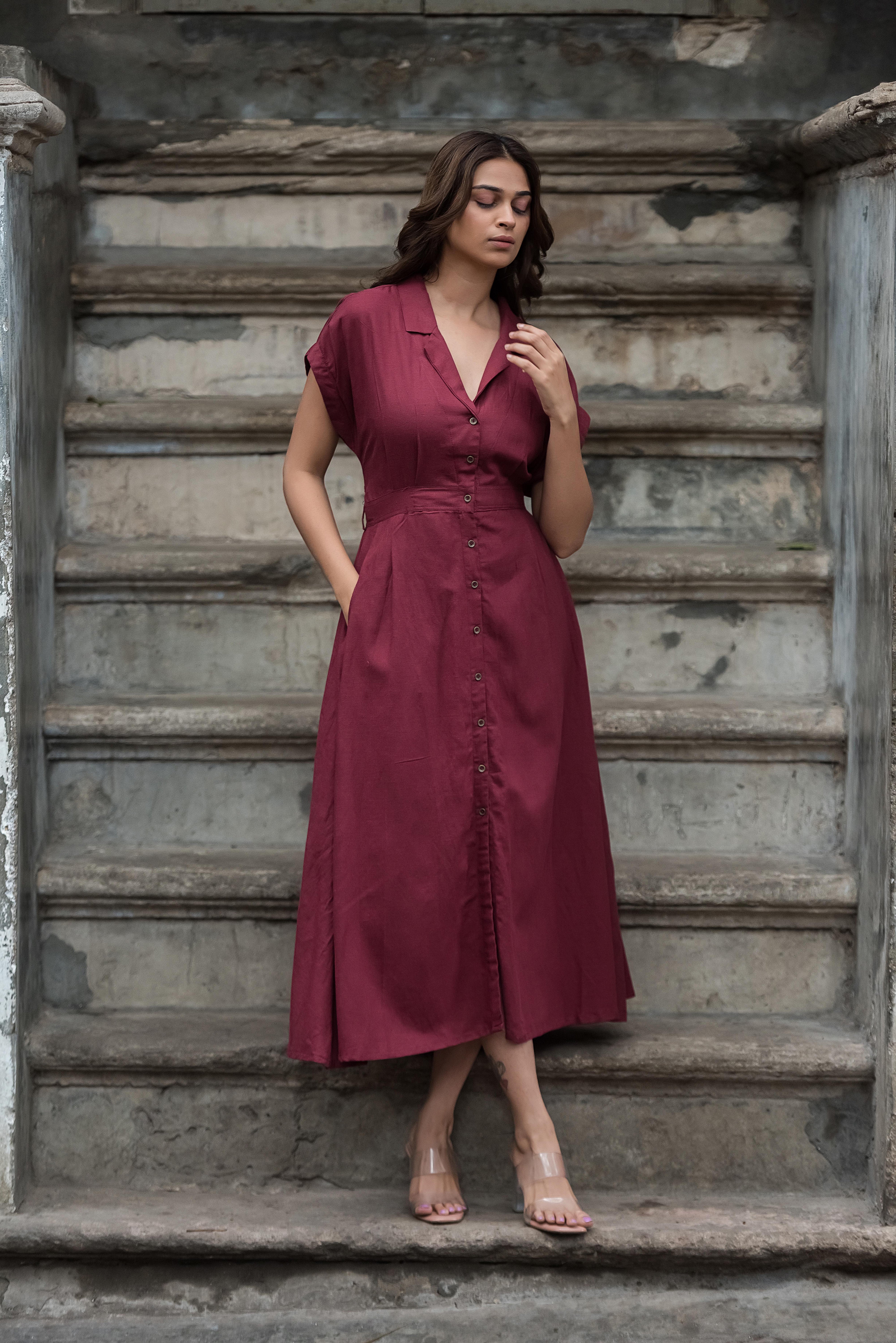 Wine A-line Dress