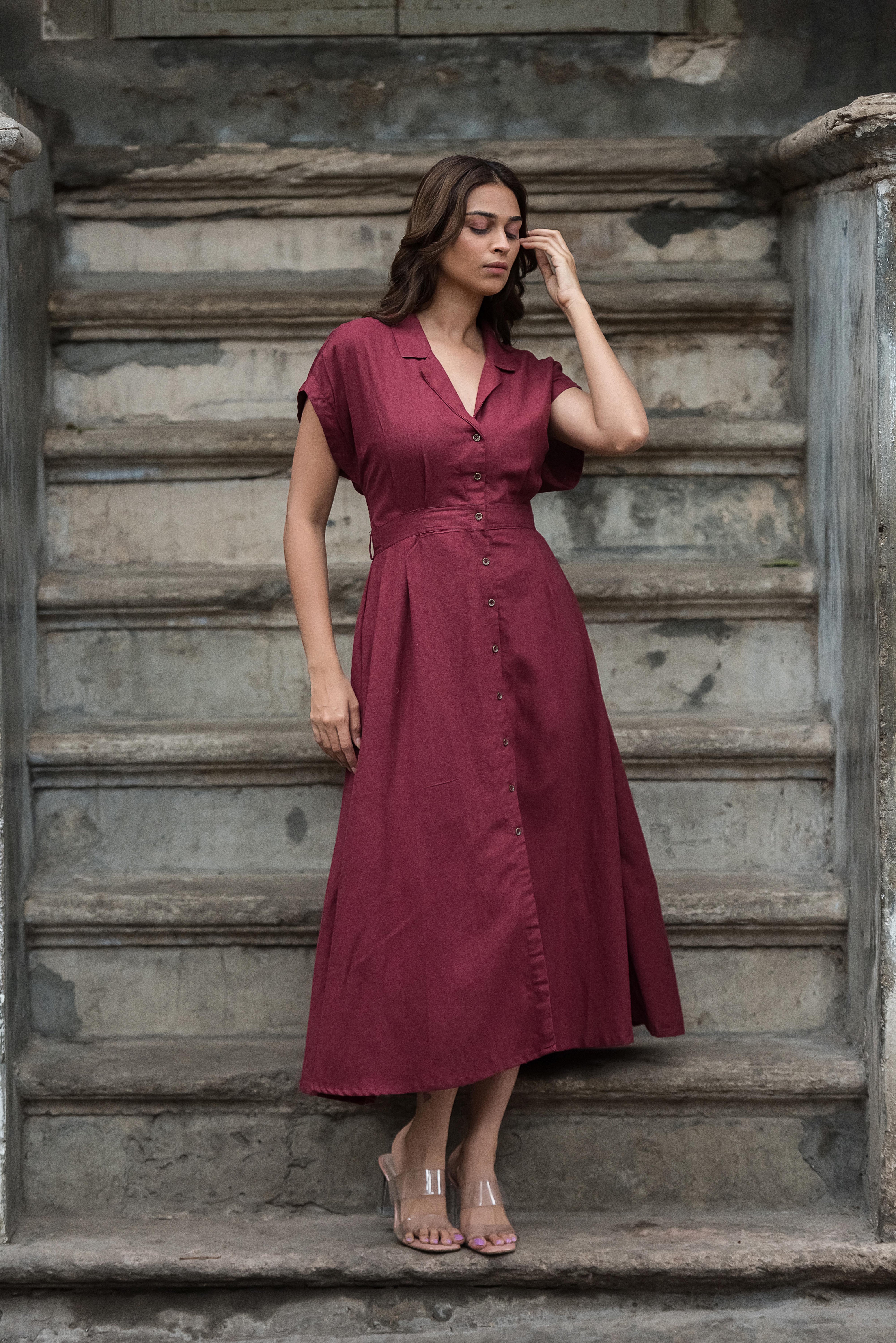 Wine A-line Dress