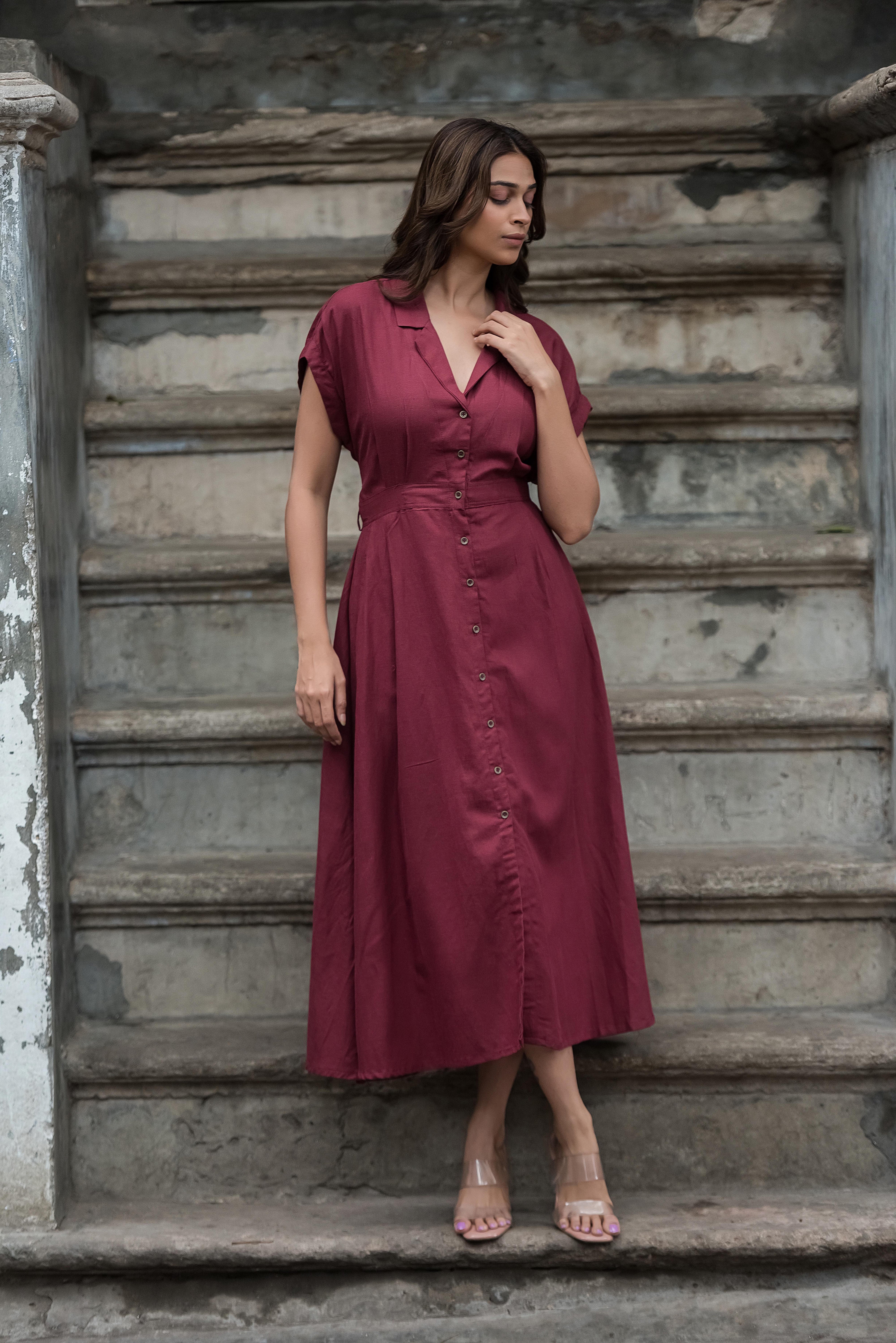 Wine A-line Dress