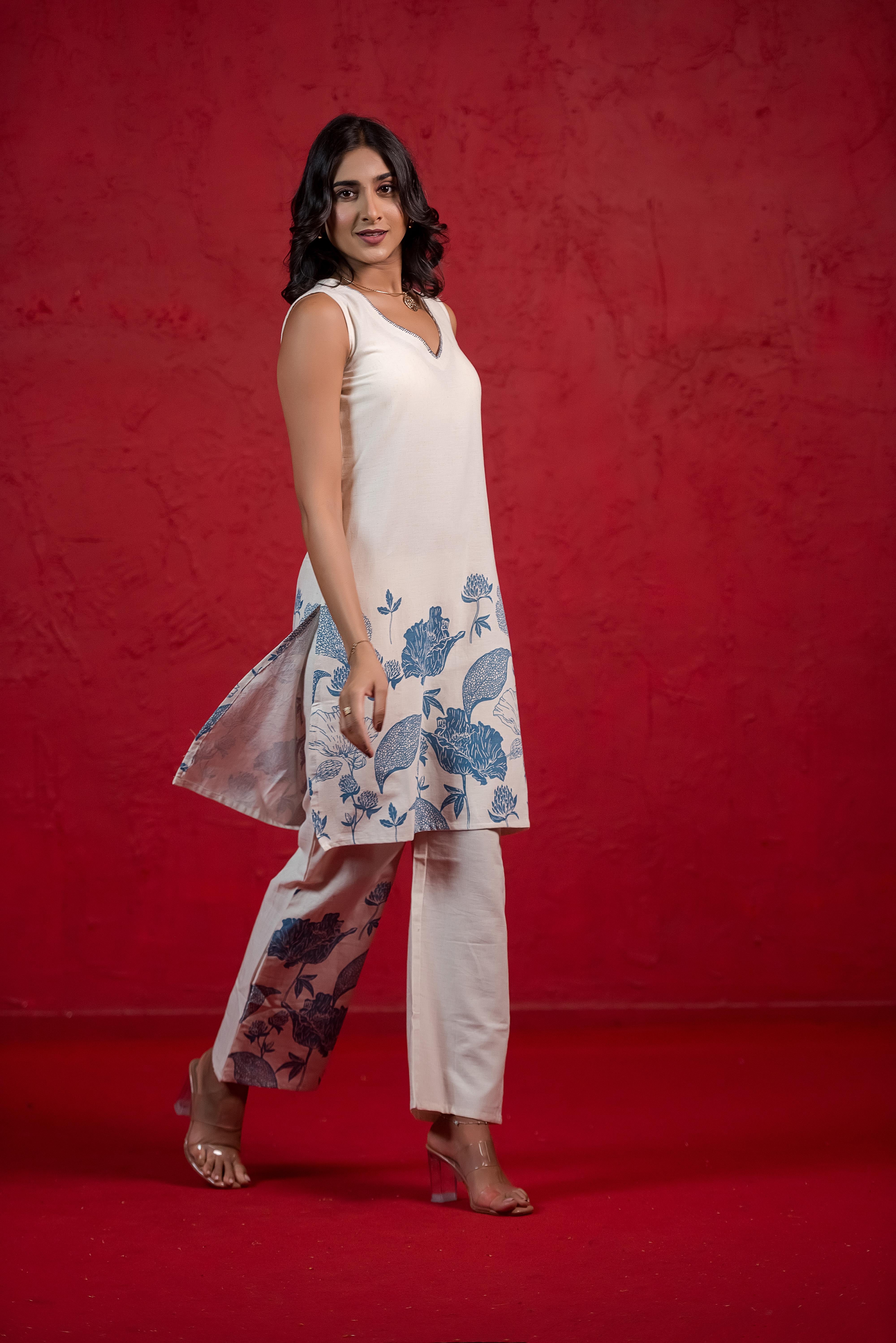 Blue Cotton Flex Co-ord Set
