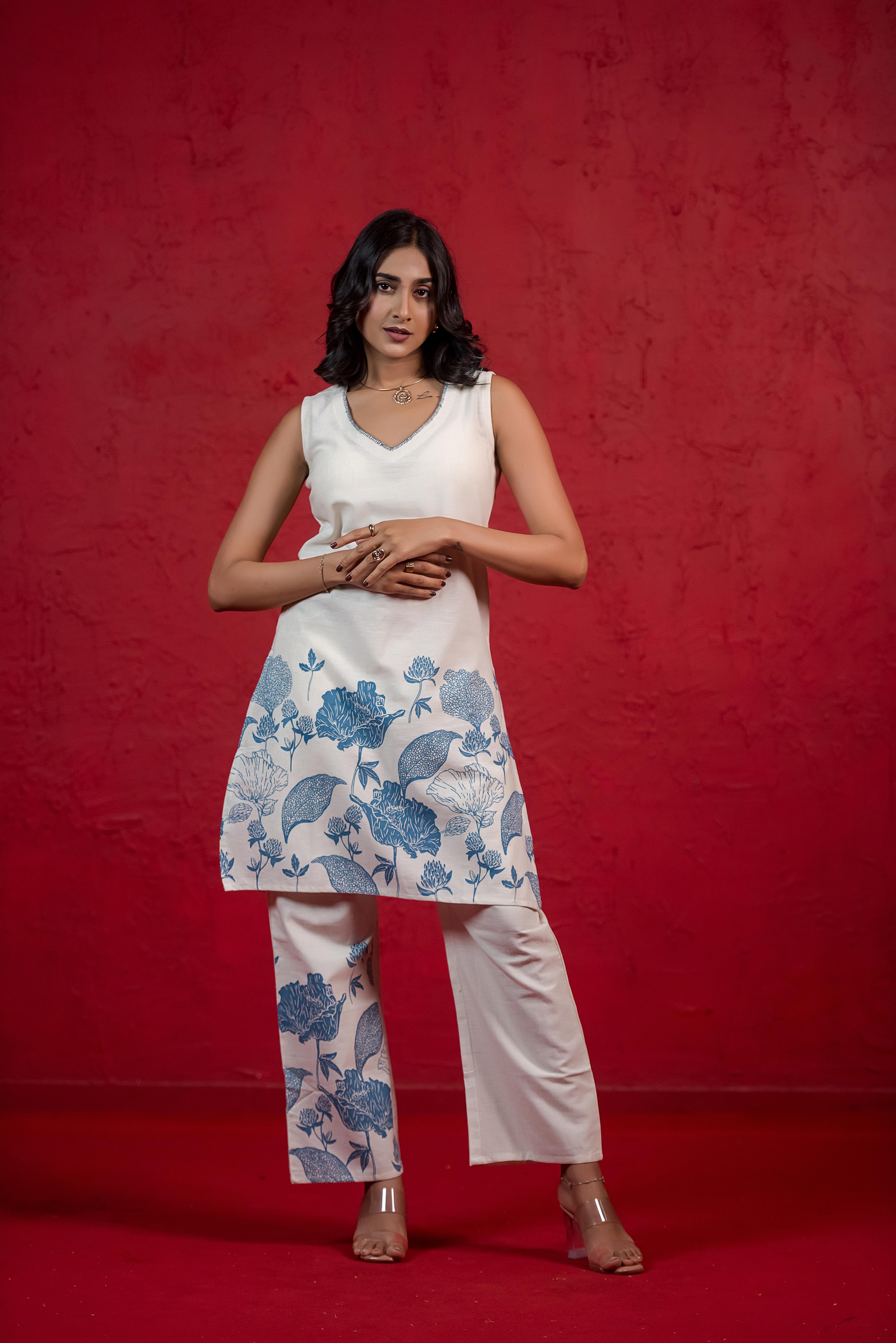Blue Cotton Flex Co-ord Set