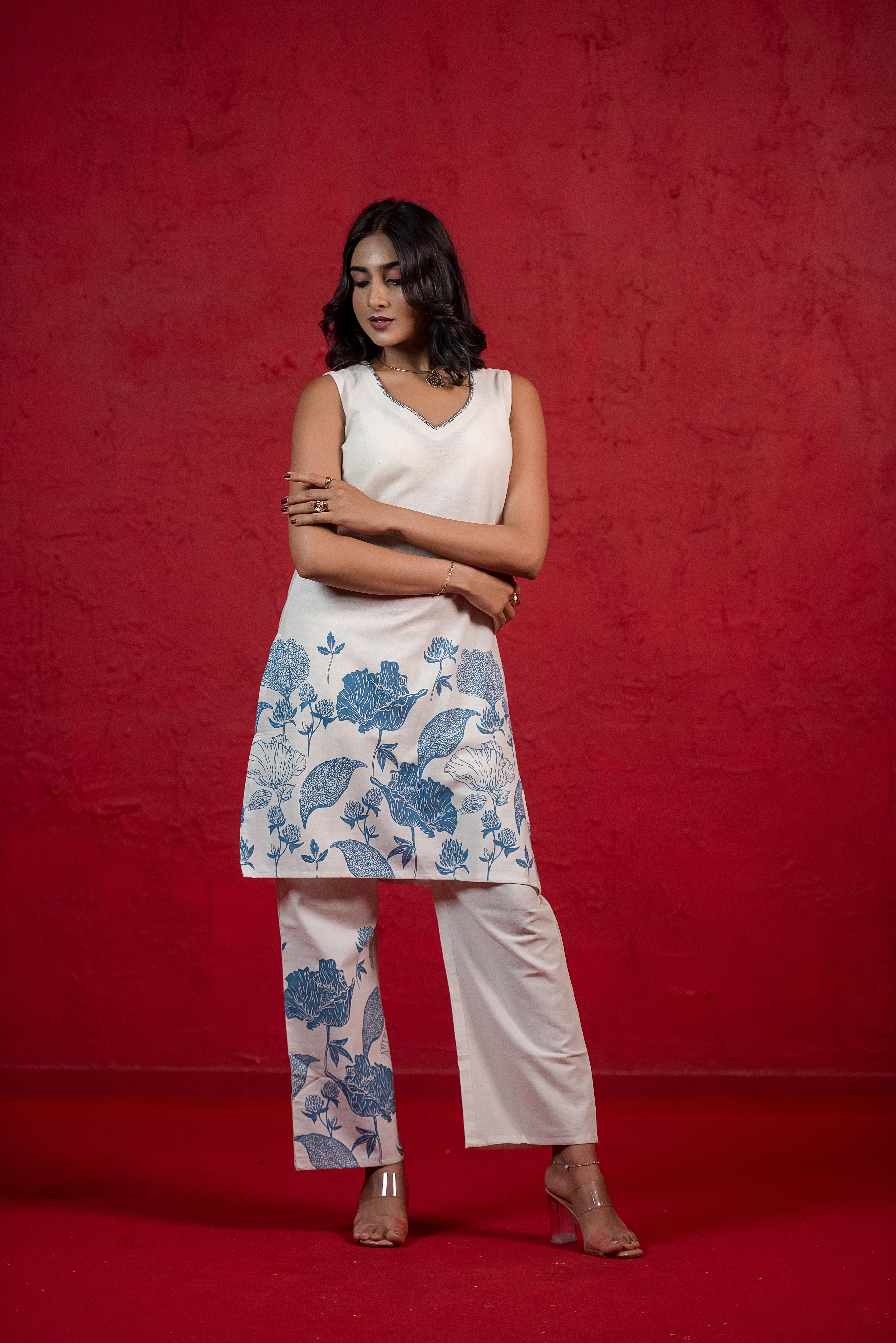 Blue Cotton Flex Co-ord Set