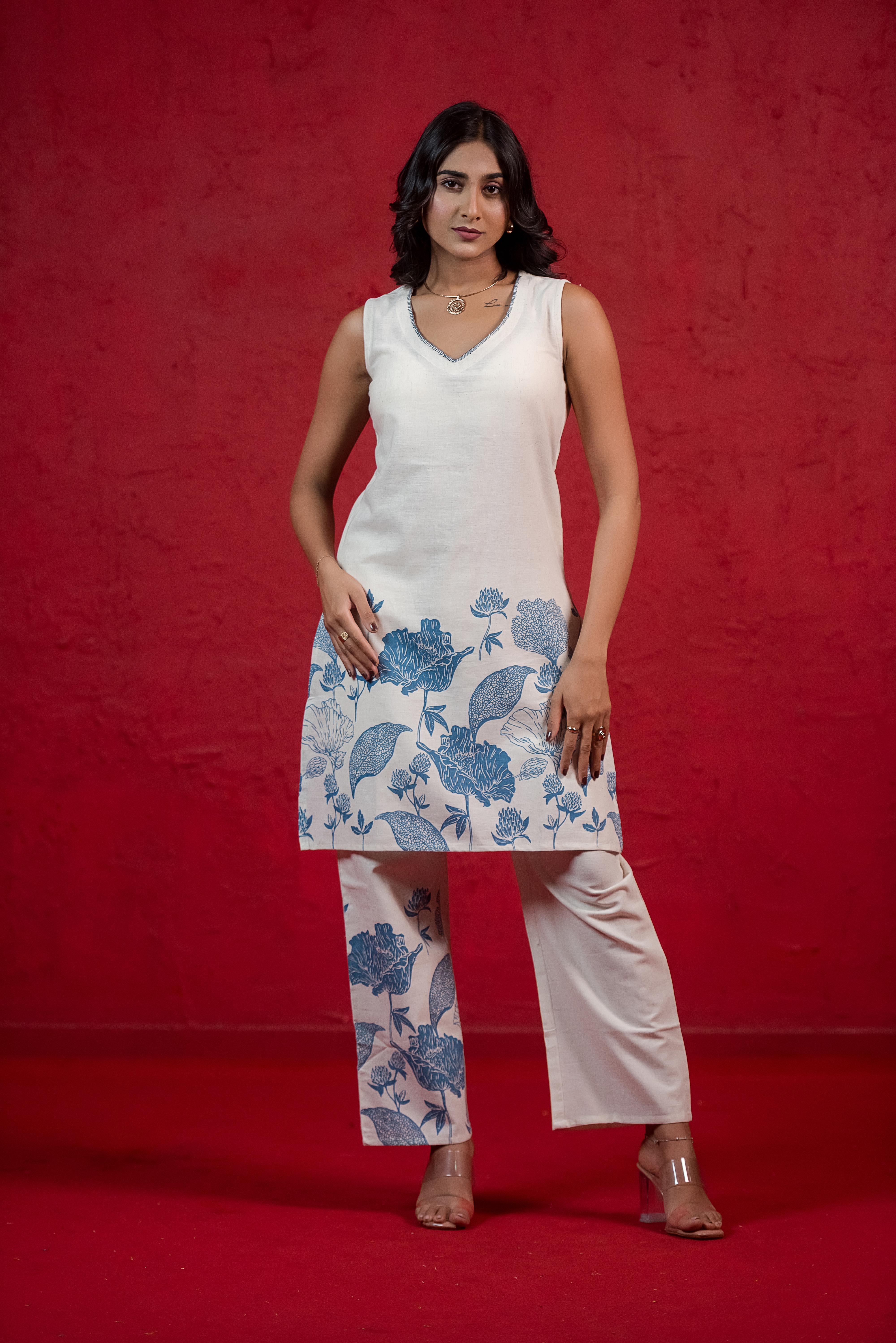 Blue Cotton Flex Co-ord Set