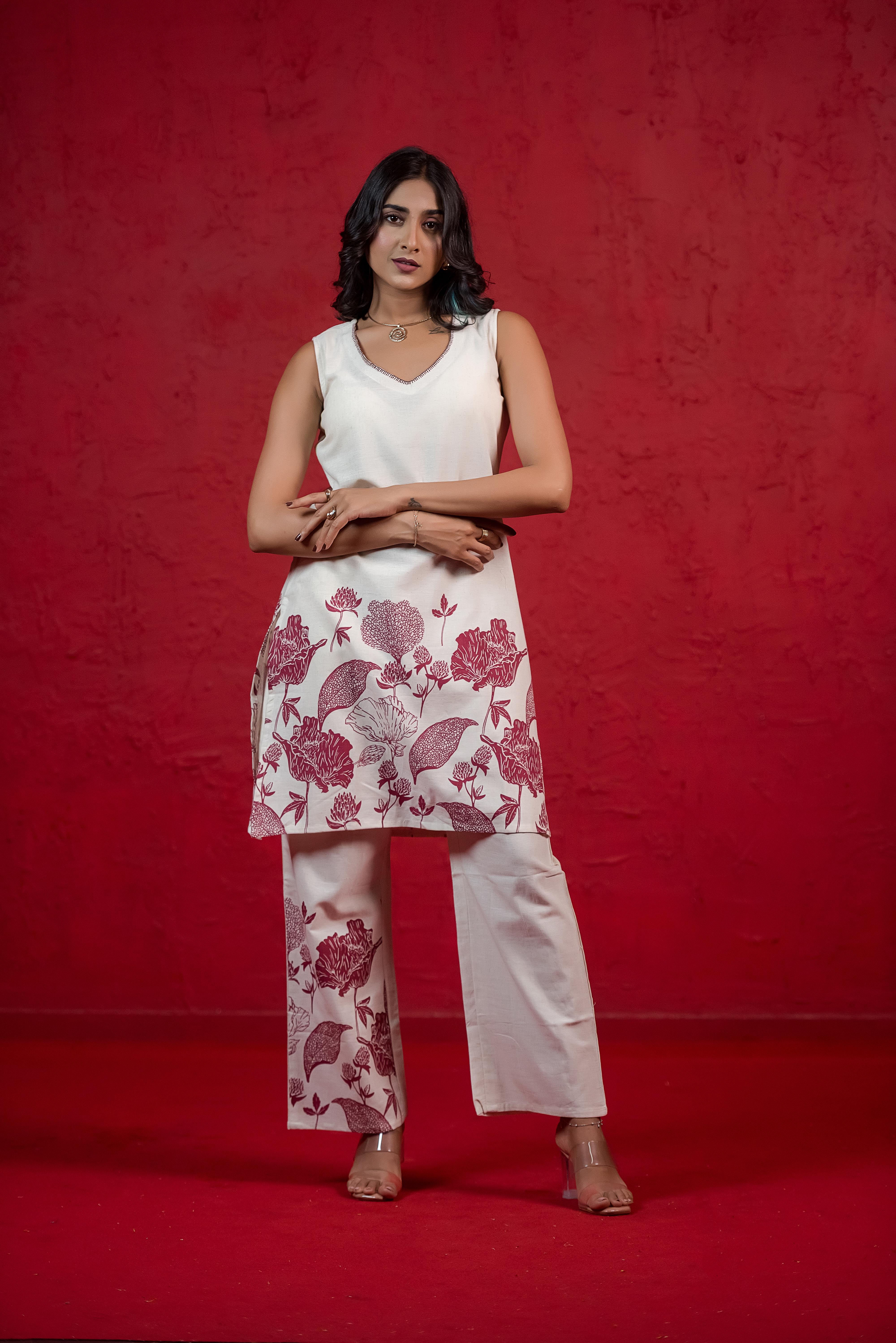 Maroon Cotton Flex Co-ord Set