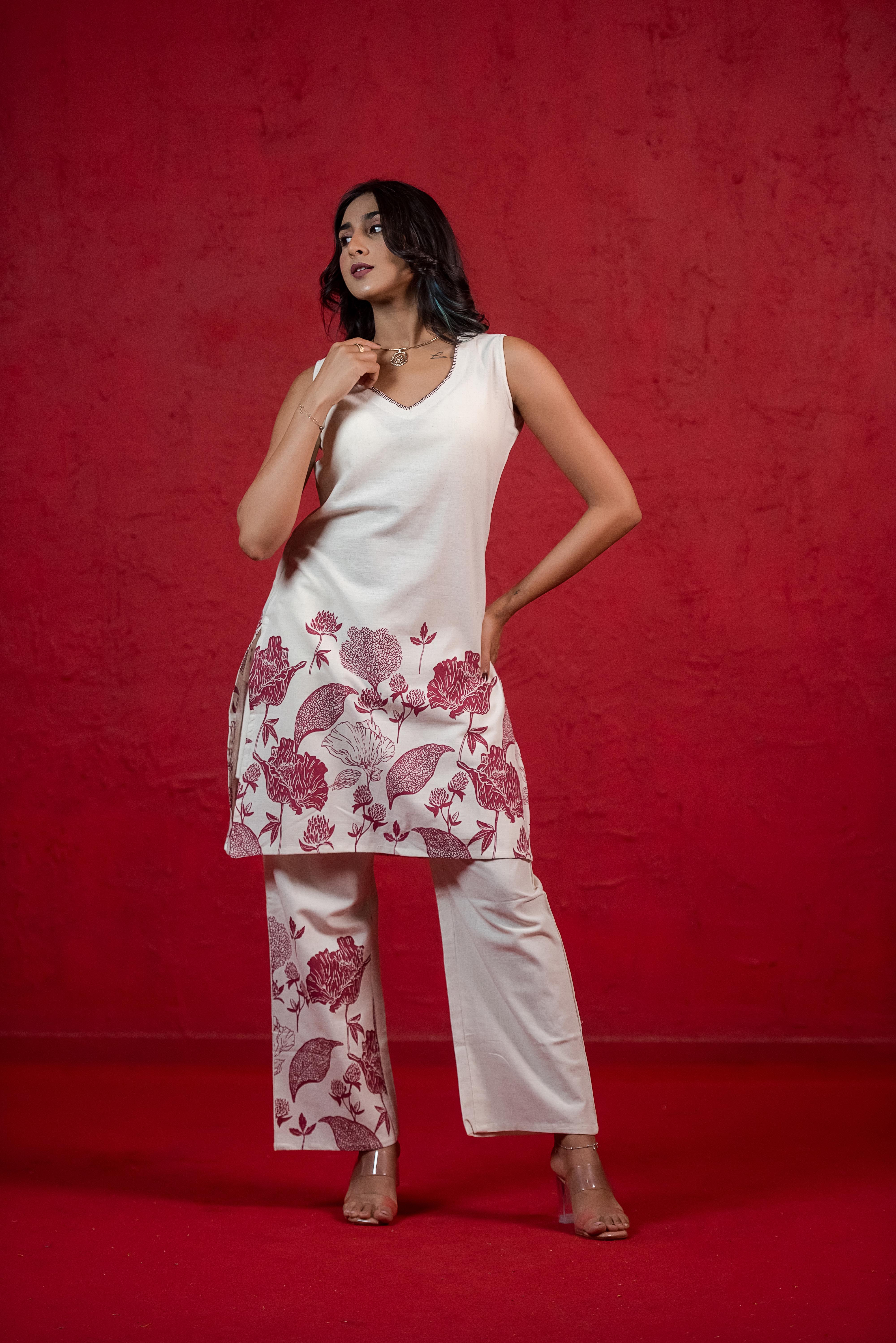 Maroon Cotton Flex Co-ord Set