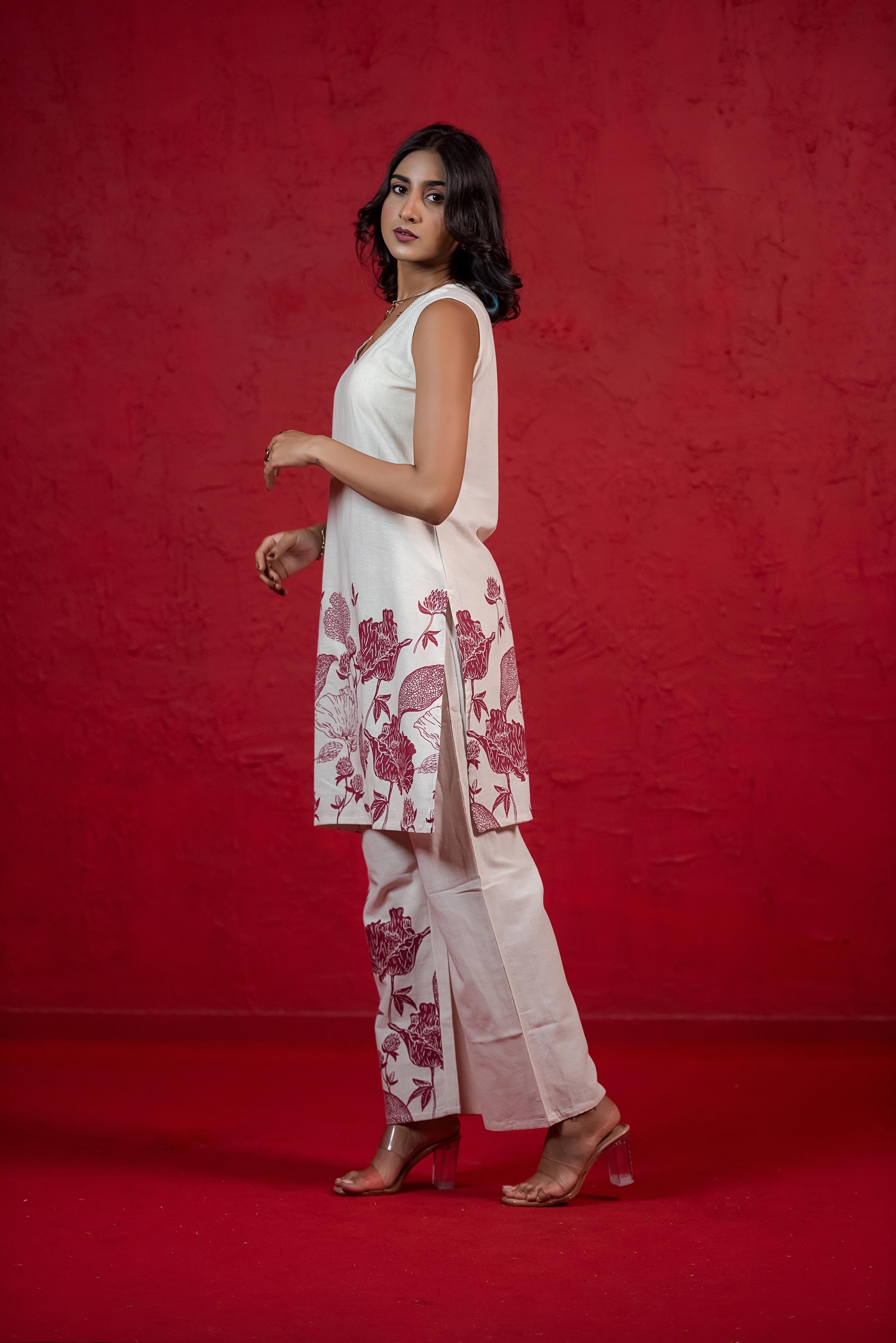 Maroon Cotton Flex Co-ord Set