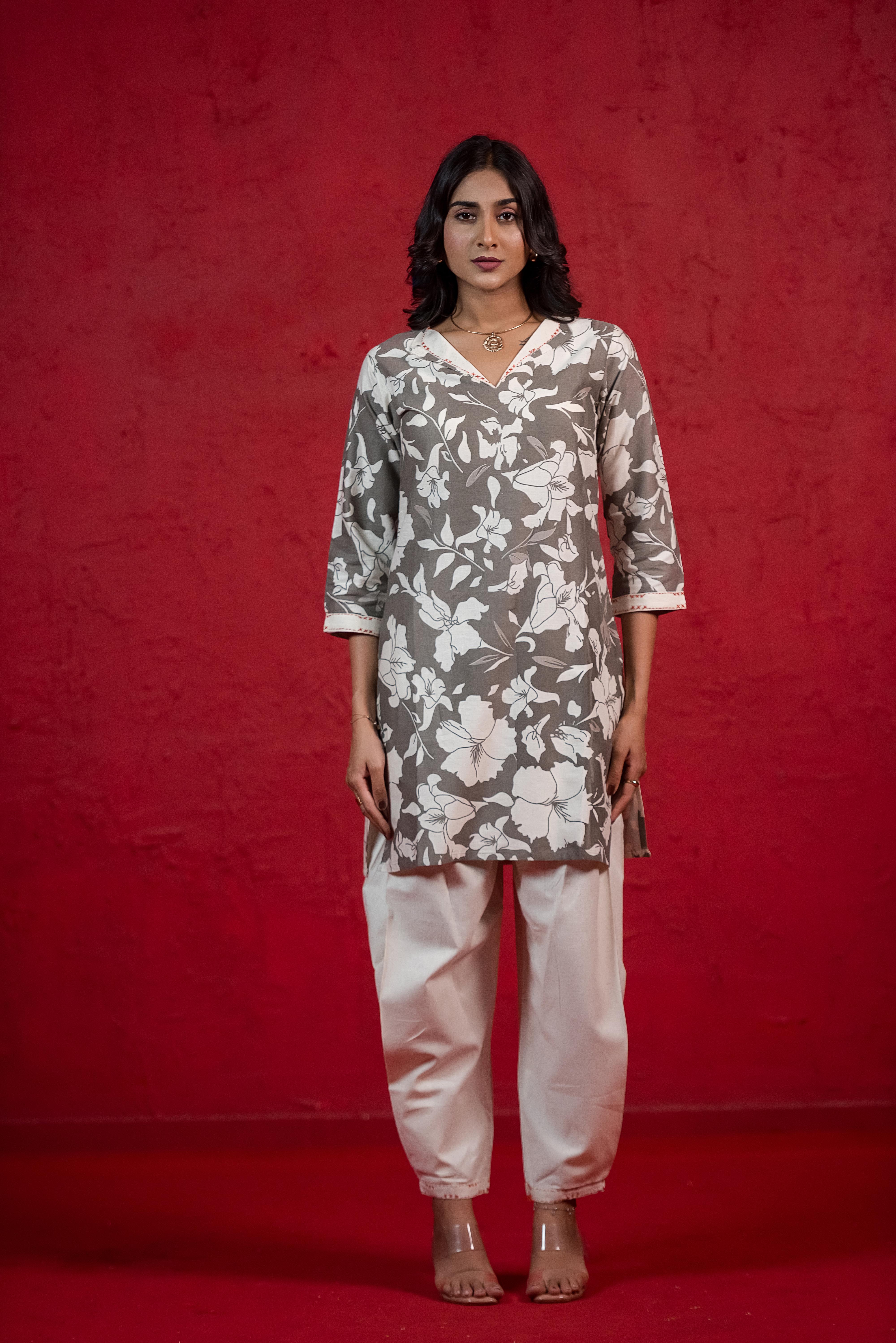 Refined Grey Co-ord Set with Fold-Cuff Sleeves