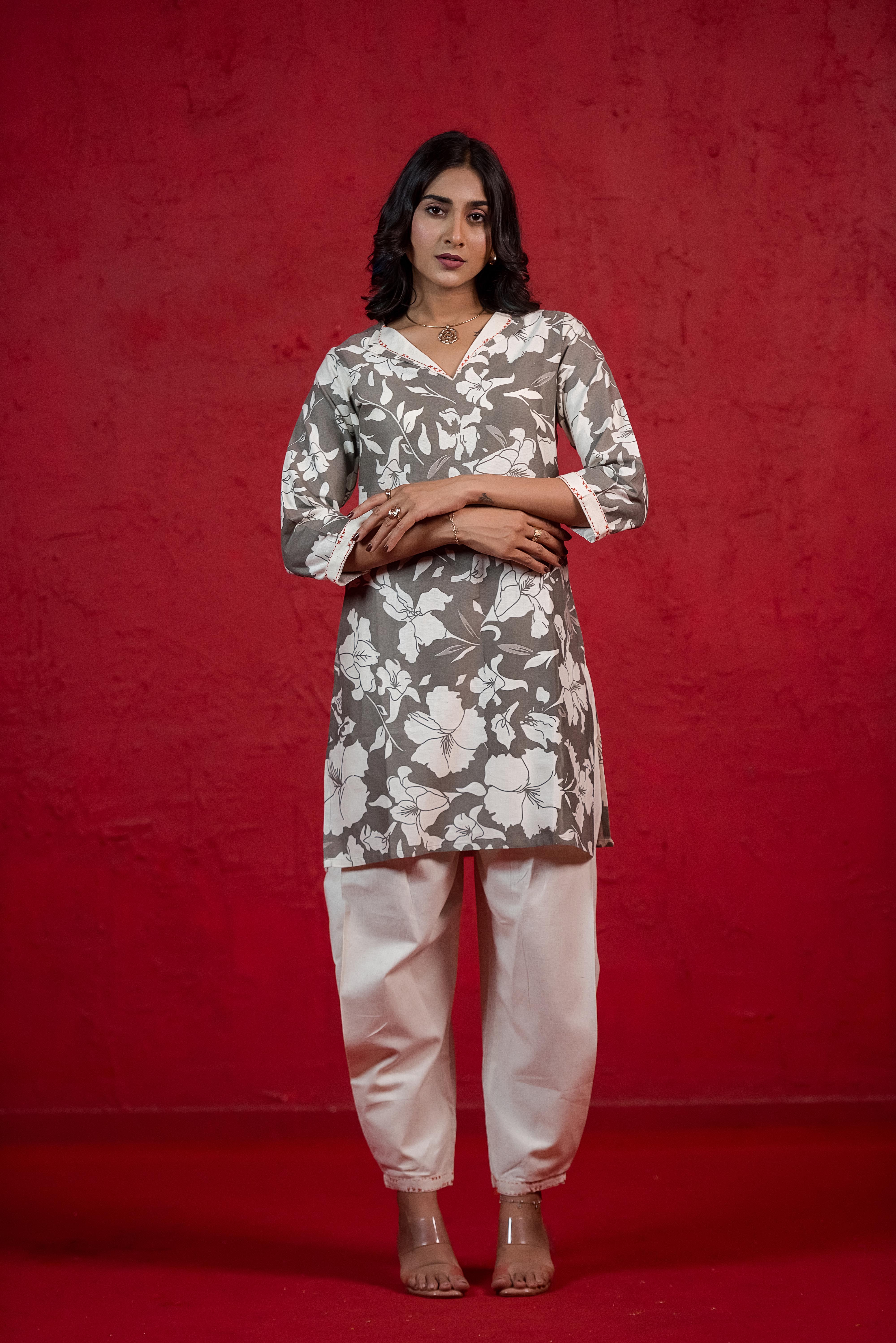 Refined Grey Co-ord Set with Fold-Cuff Sleeves