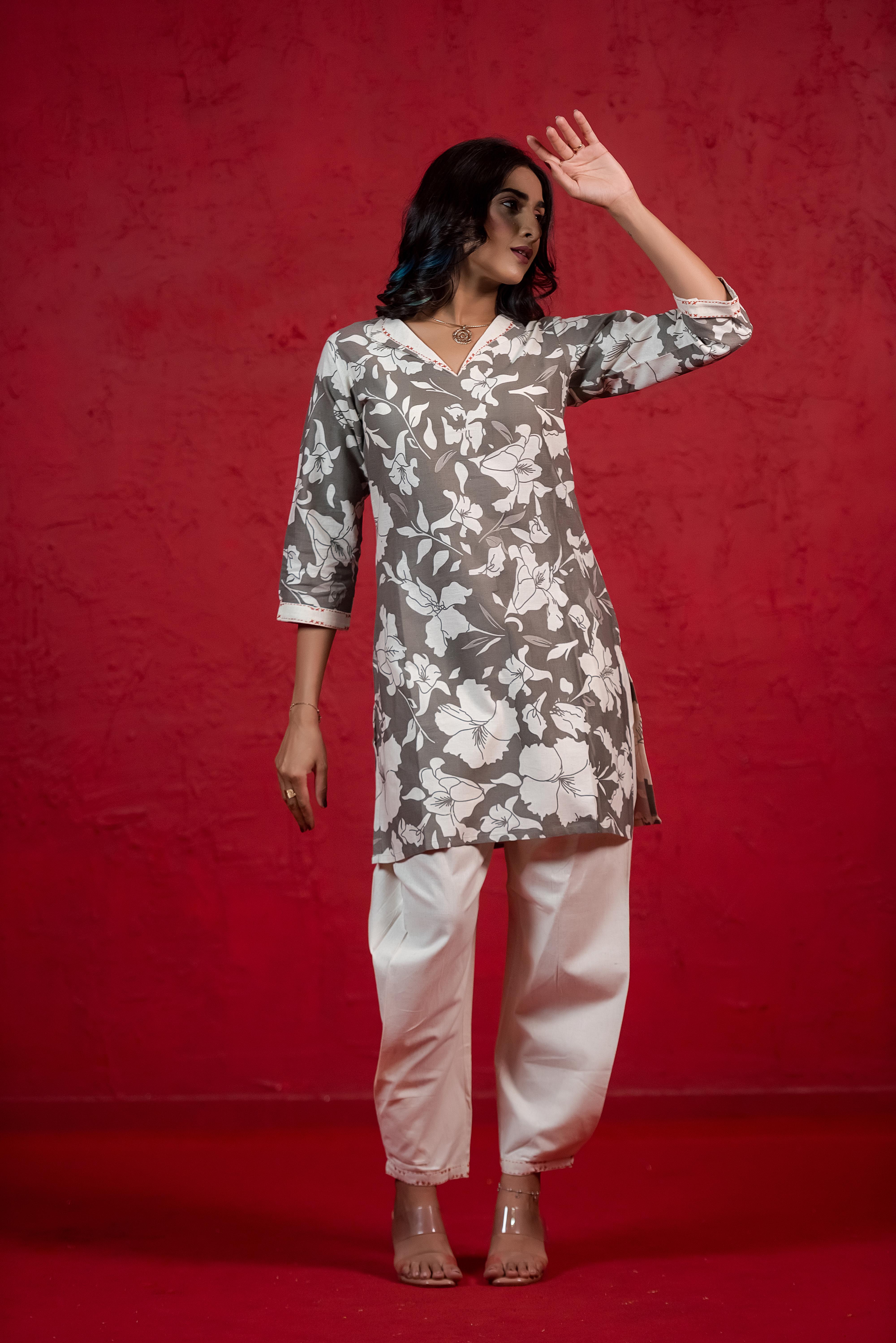 Refined Grey Co-ord Set with Fold-Cuff Sleeves