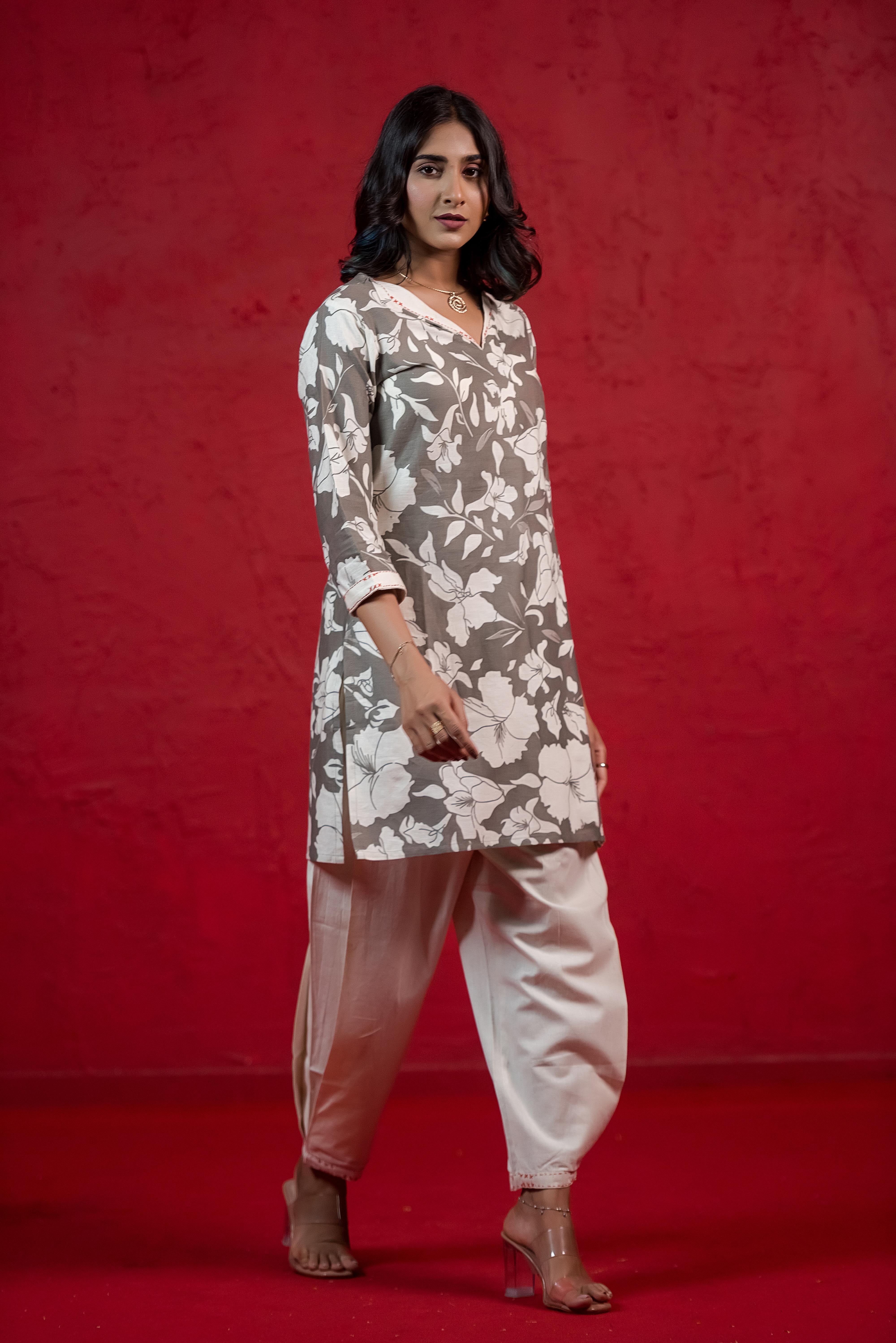 Refined Grey Co-ord Set with Fold-Cuff Sleeves