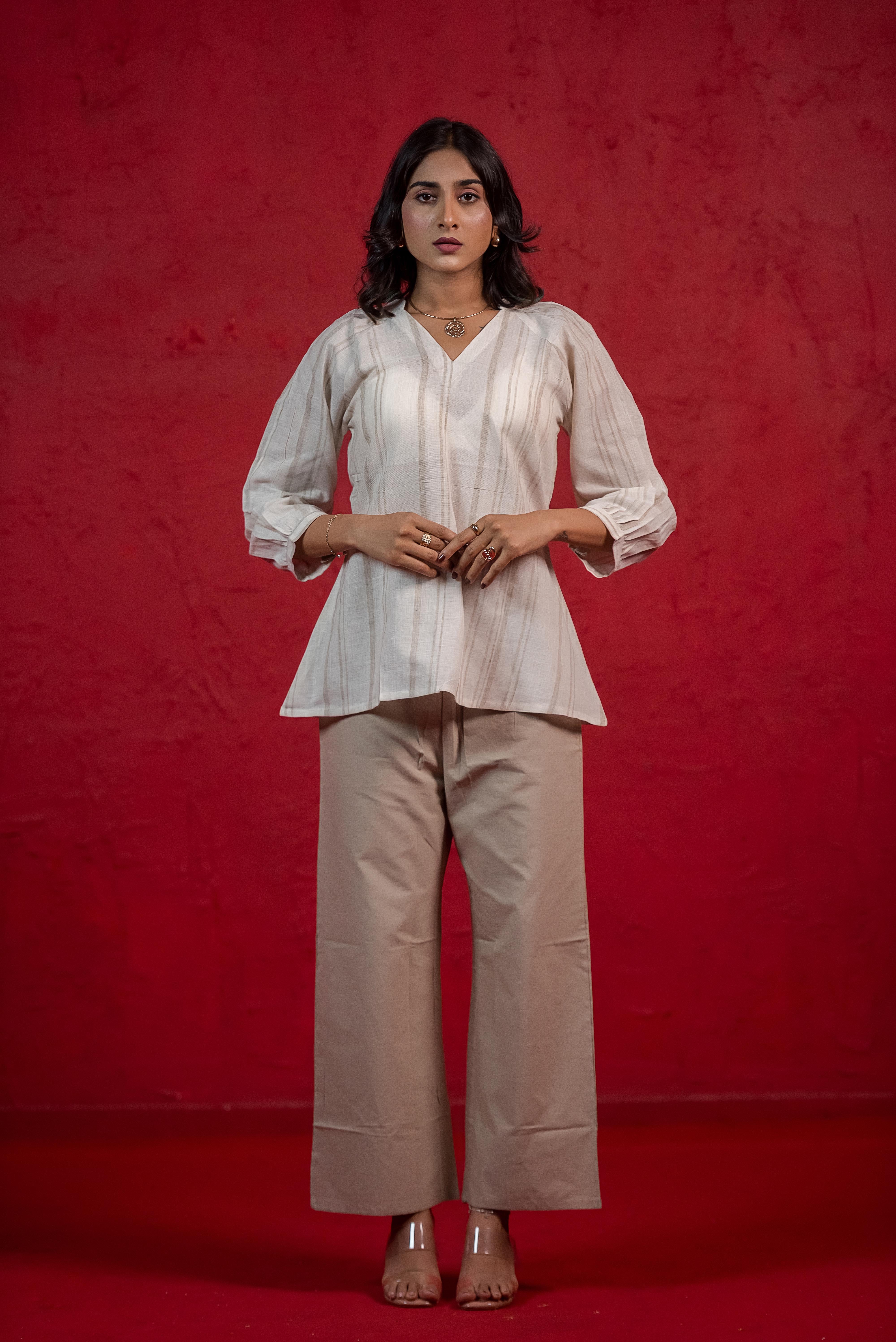Jute Co-ord Set with Refined V-Neckline