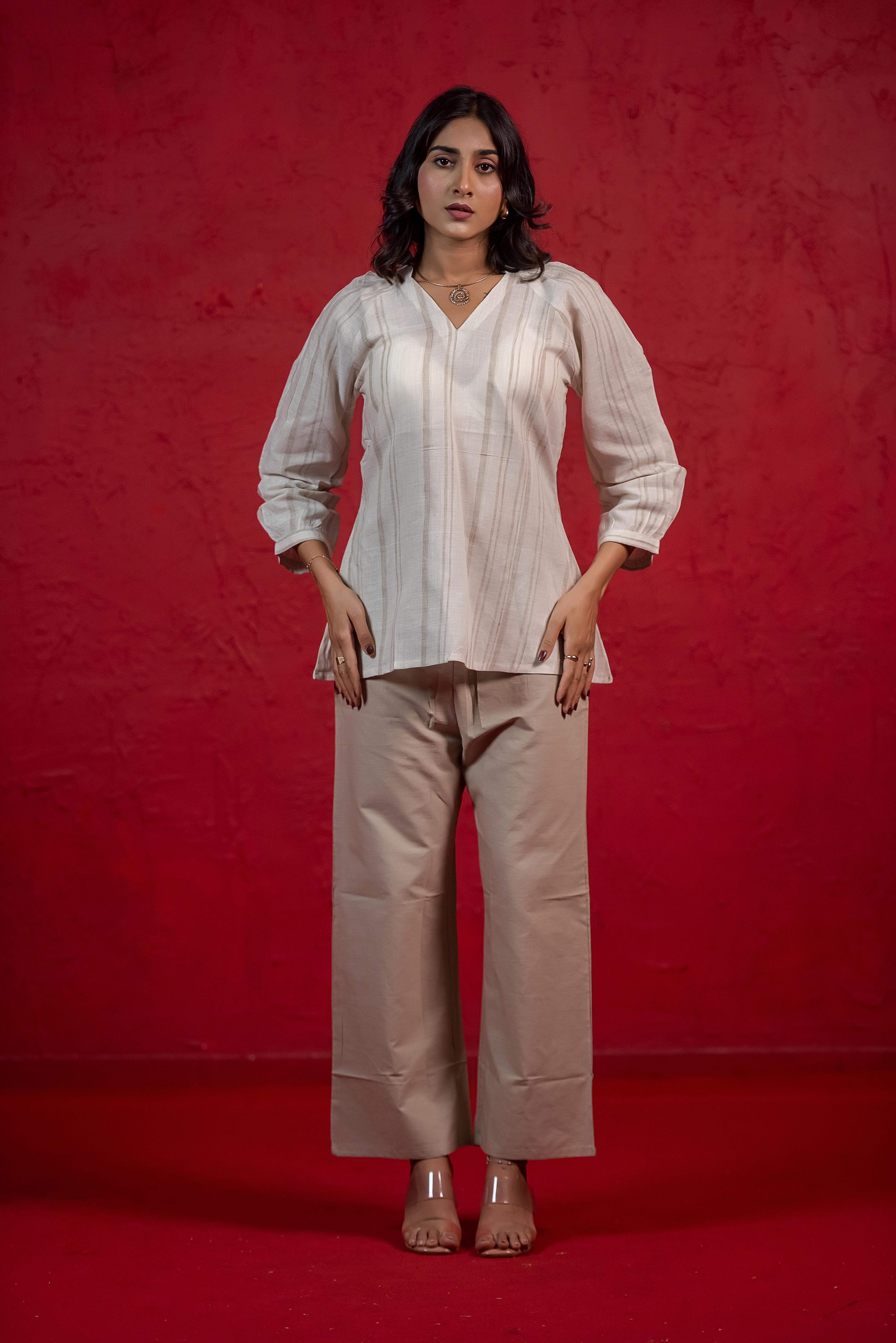 Jute Co-ord Set with Refined V-Neckline