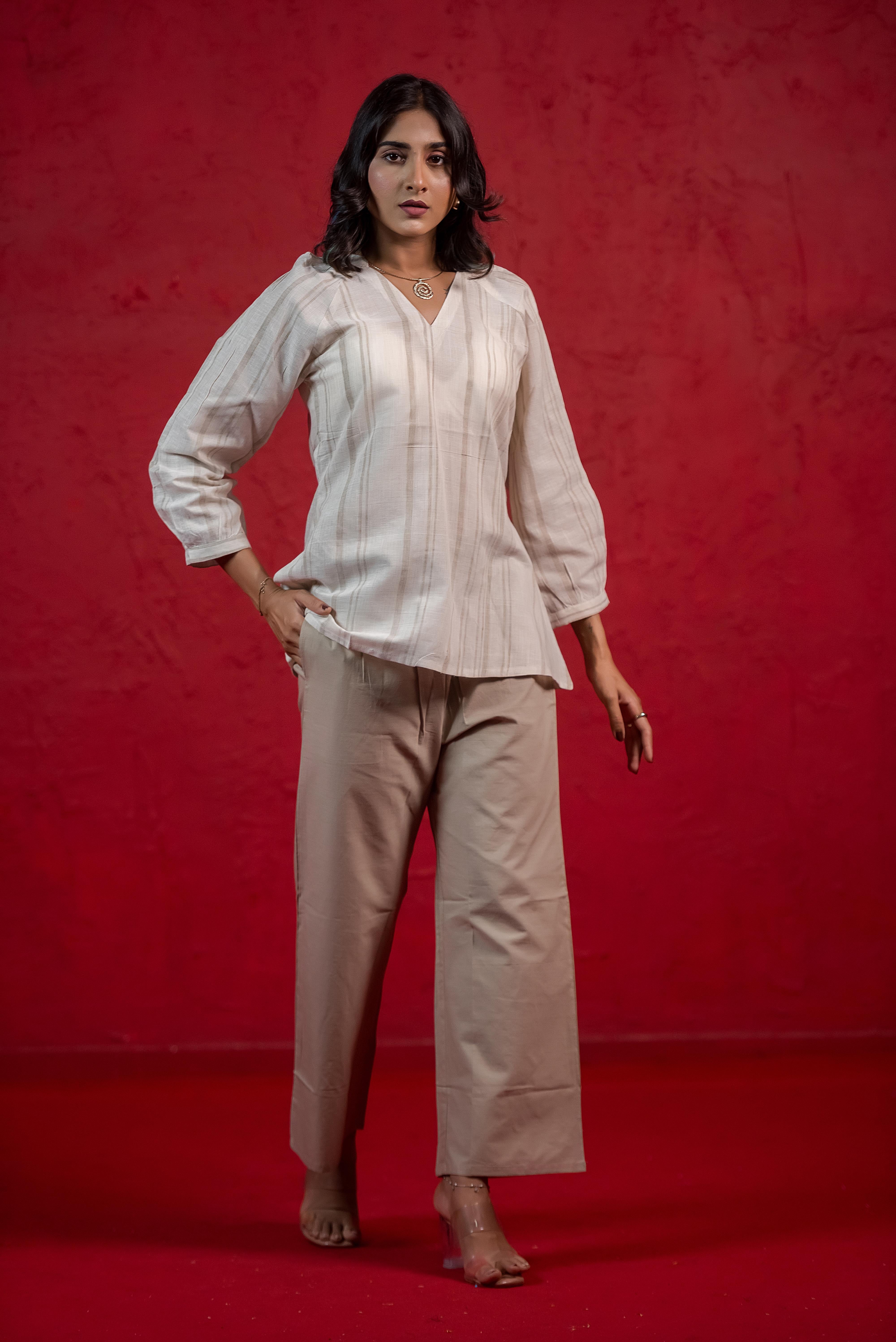 Jute Co-ord Set with Refined V-Neckline