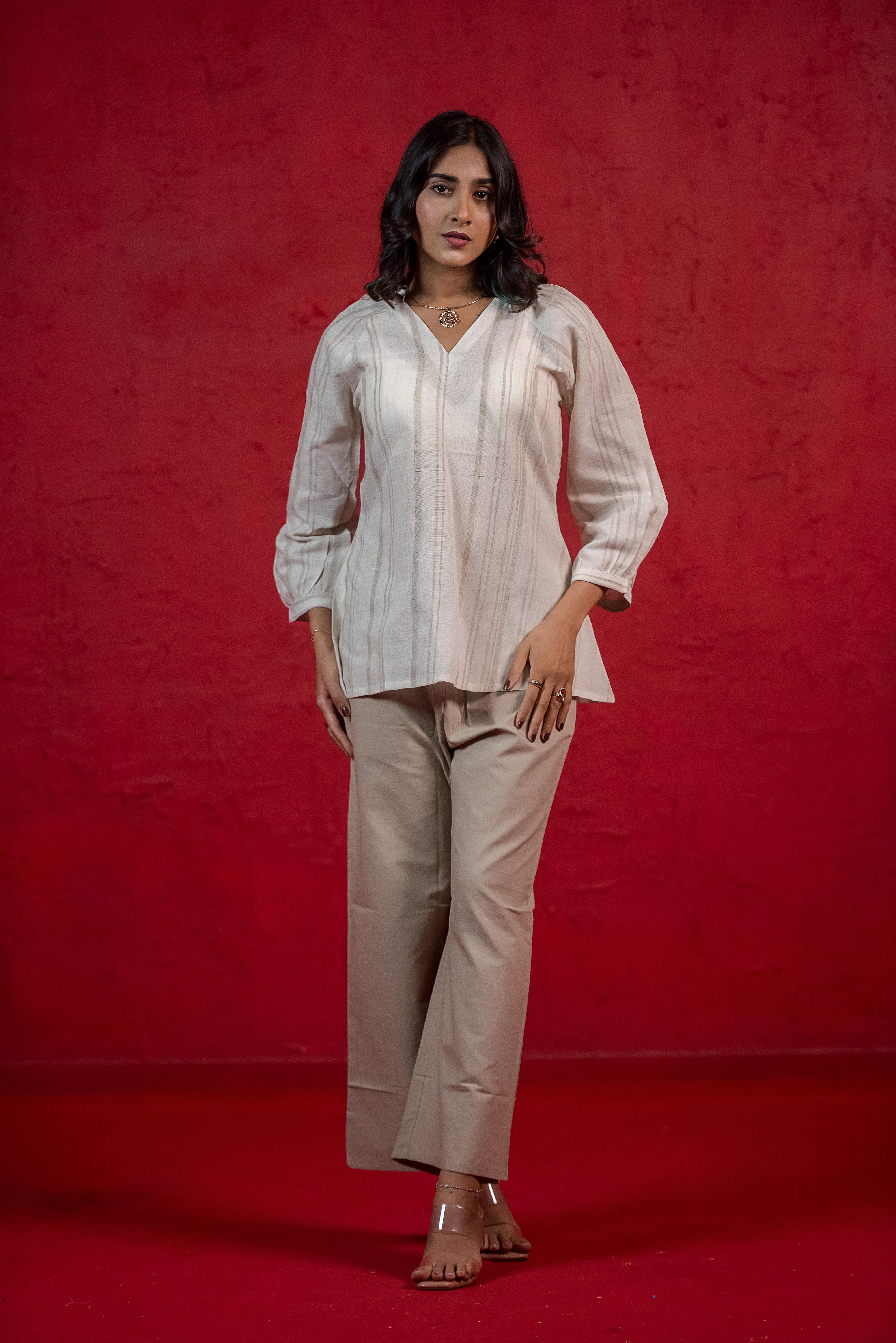 Jute Co-ord Set with Refined V-Neckline