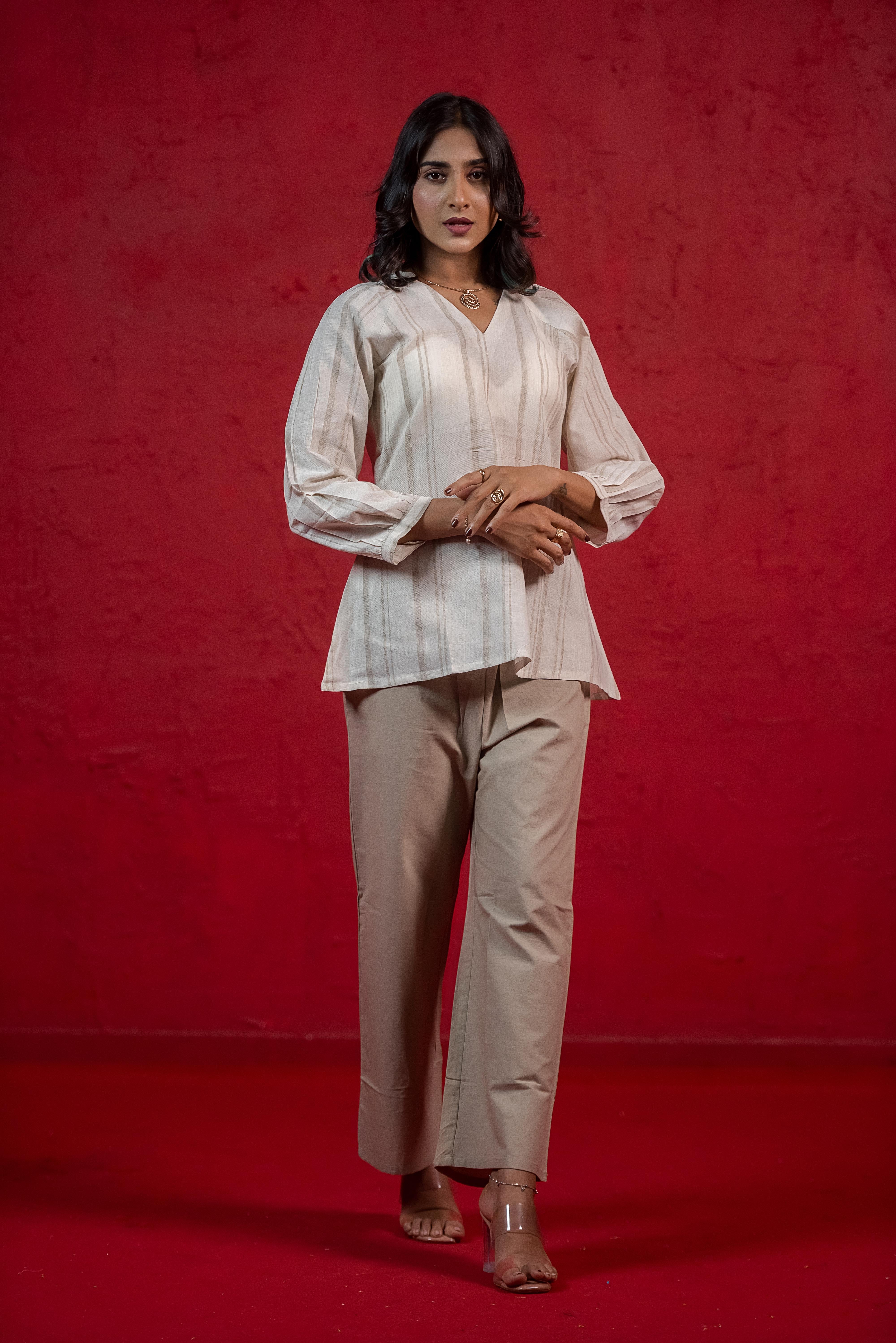 Jute Co-ord Set with Refined V-Neckline
