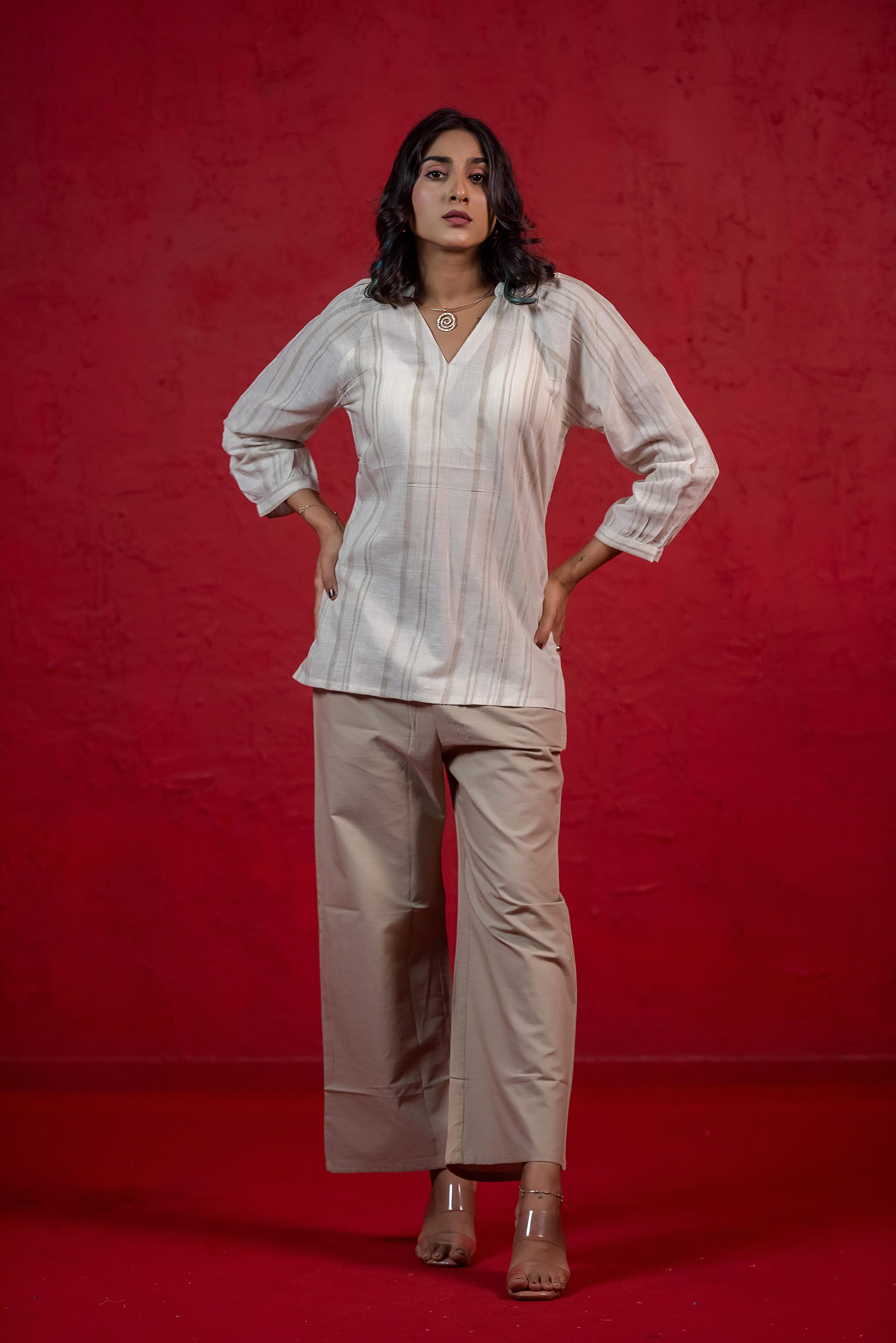 Jute Co-ord Set with Refined V-Neckline