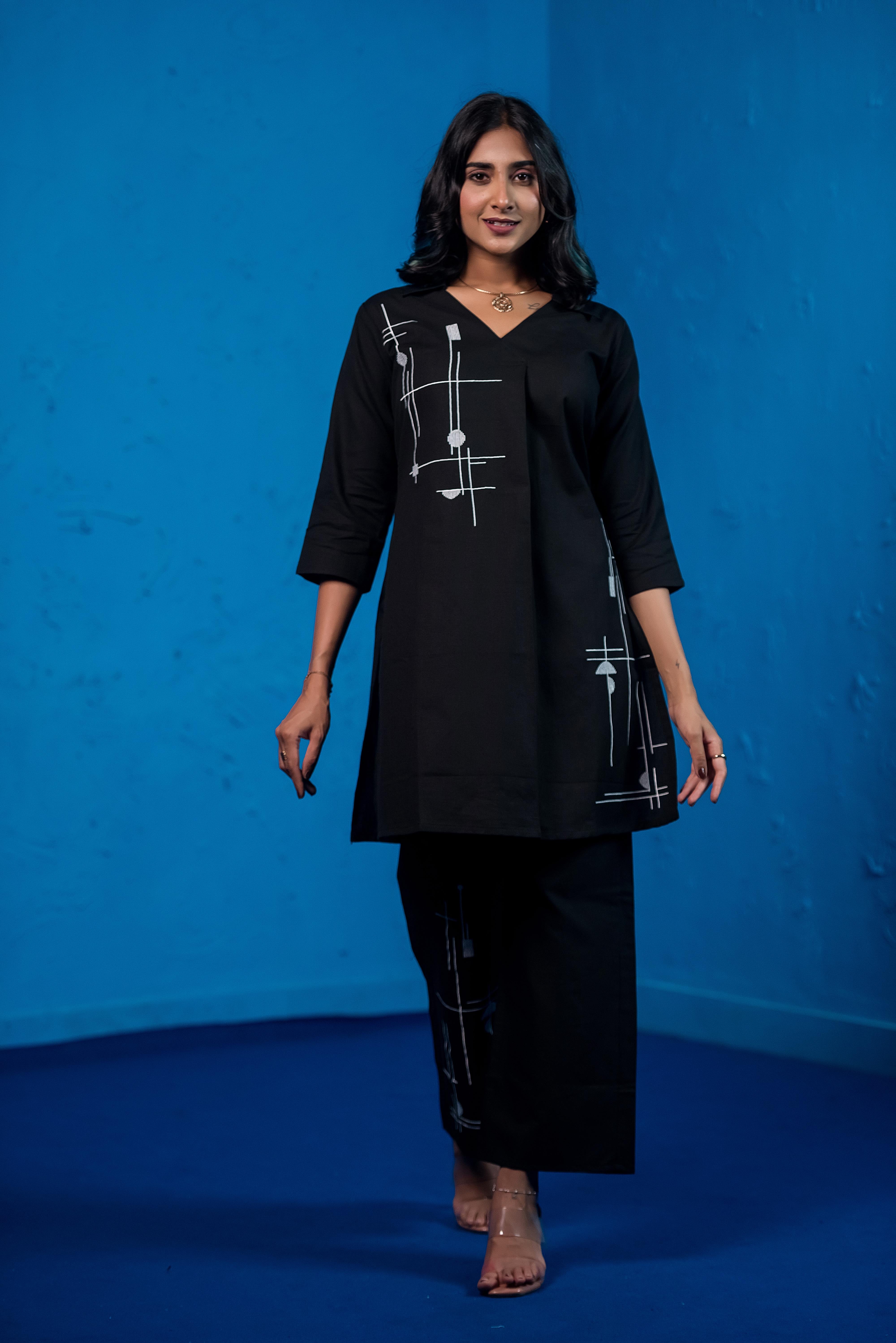 Versatile Black Co-ord Set with Refined Neckline