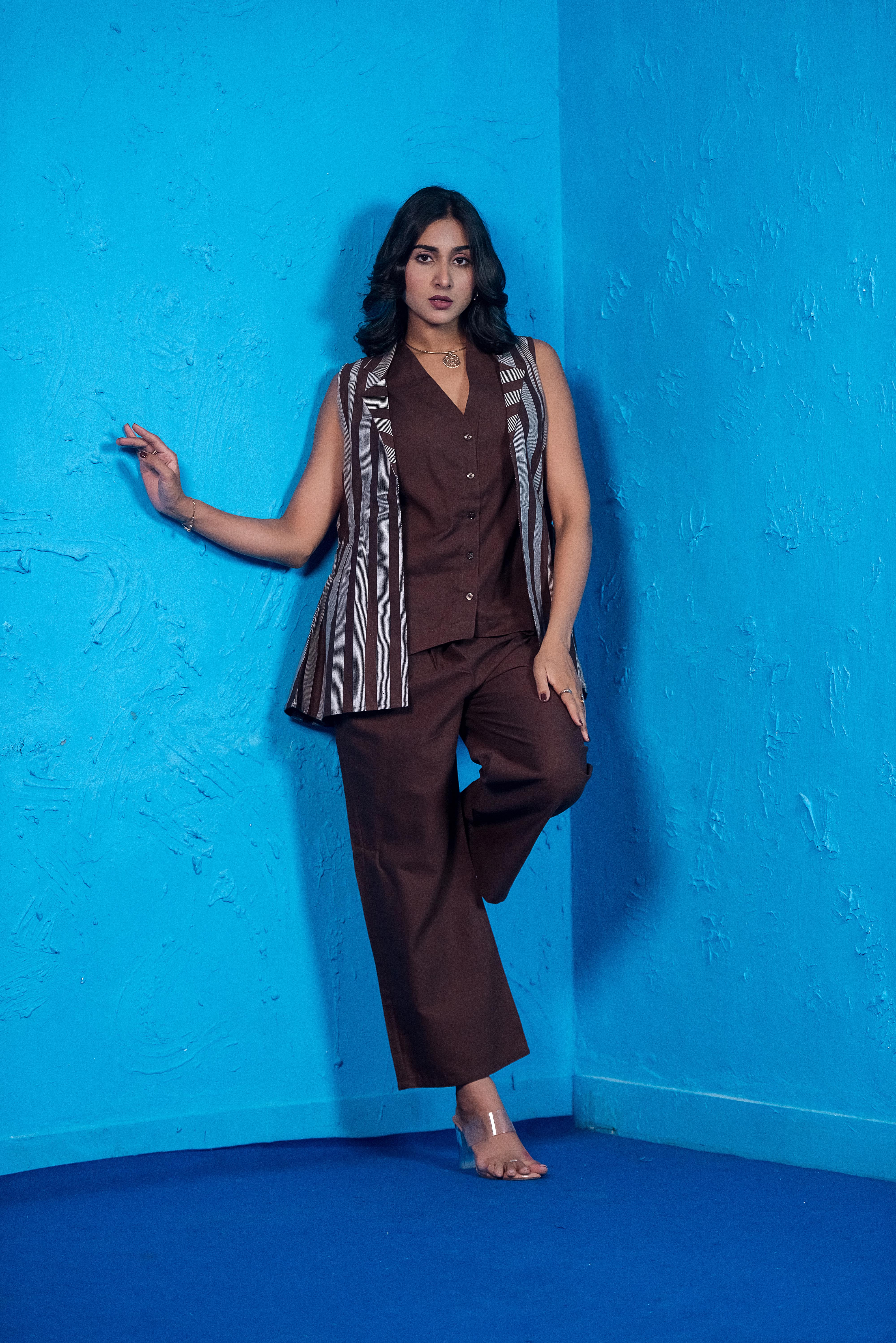 Coffee V-neck Co-ord Set