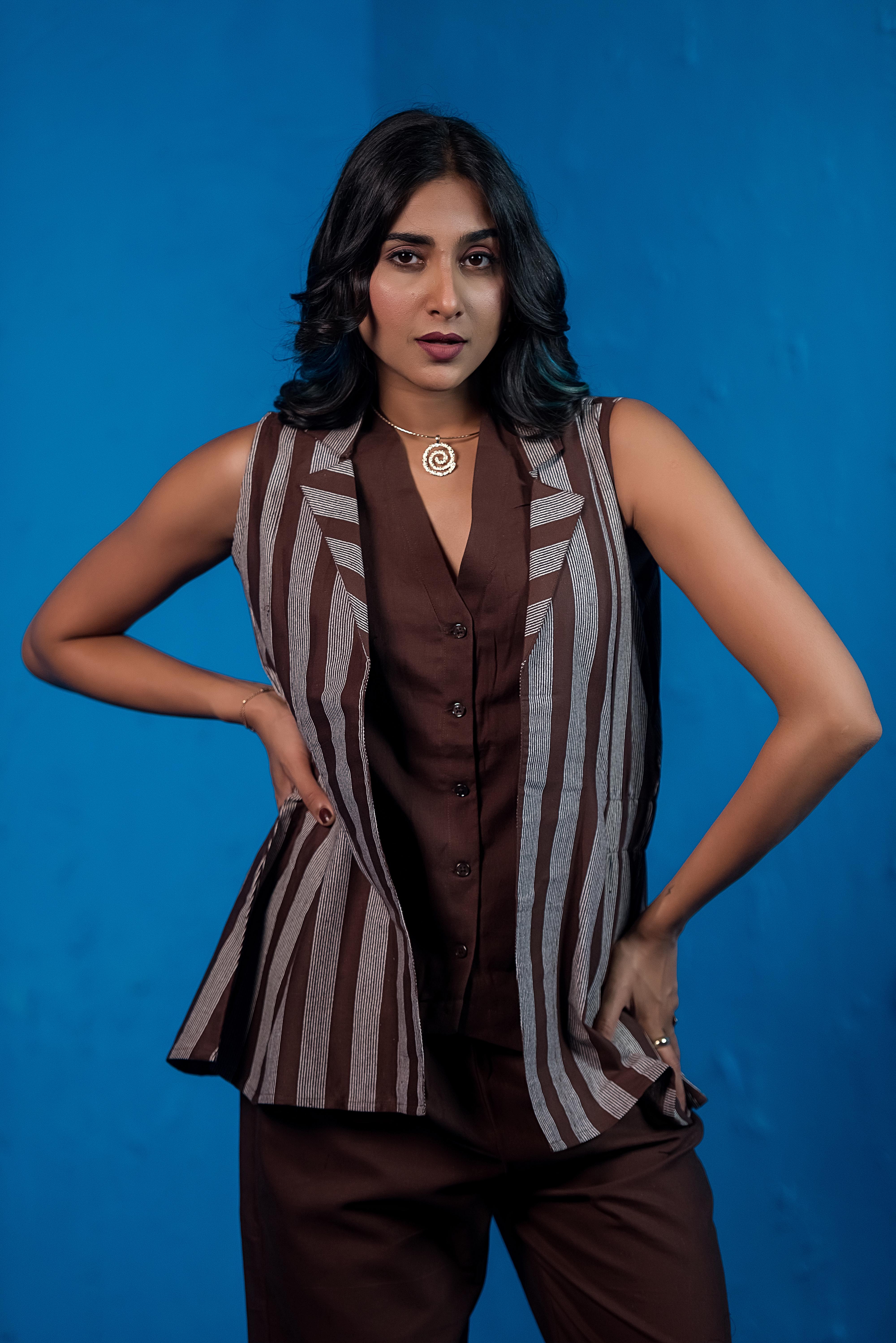 Coffee V-neck Co-ord Set
