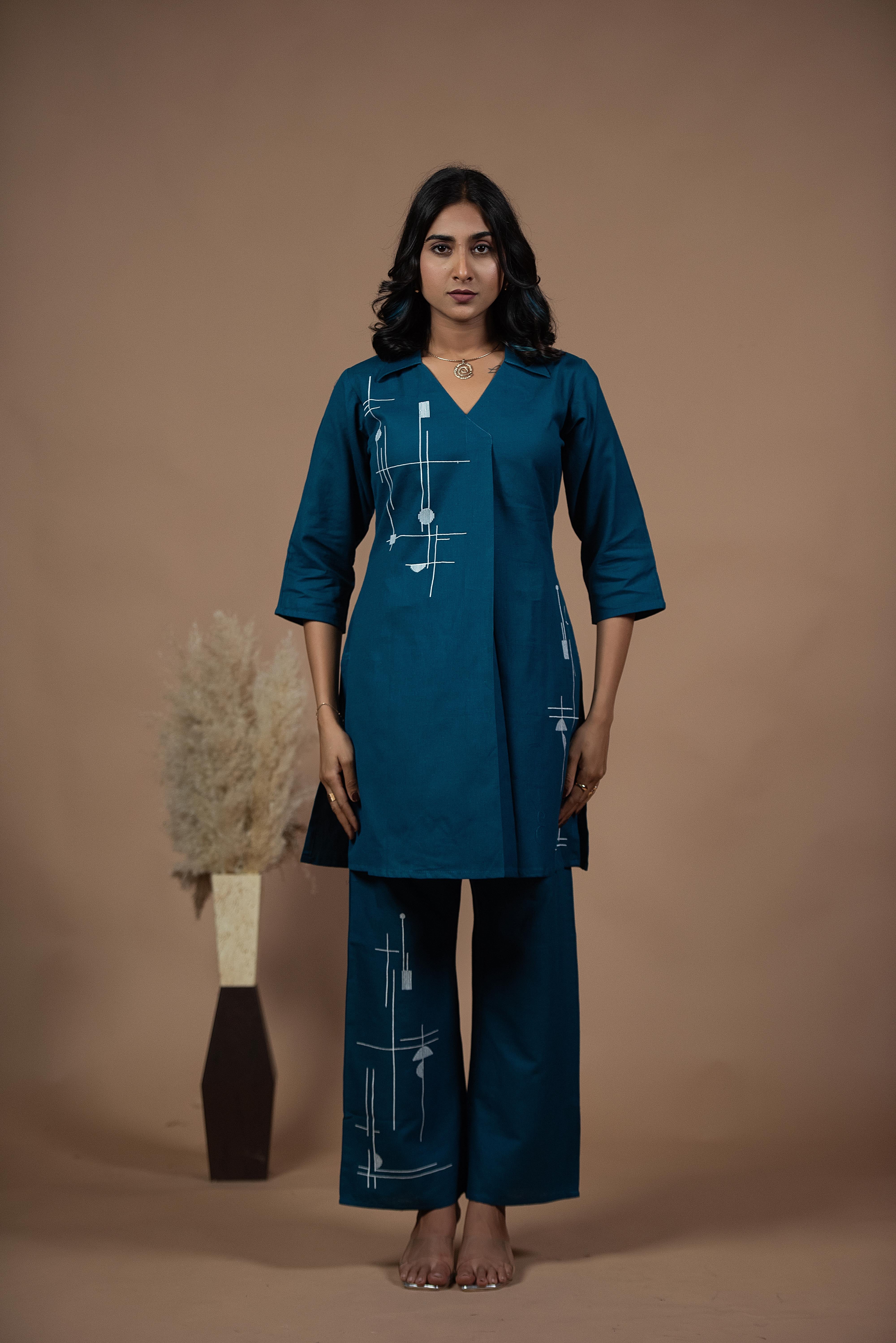 Versatile Blue Co-ord Set with Refined Neckline