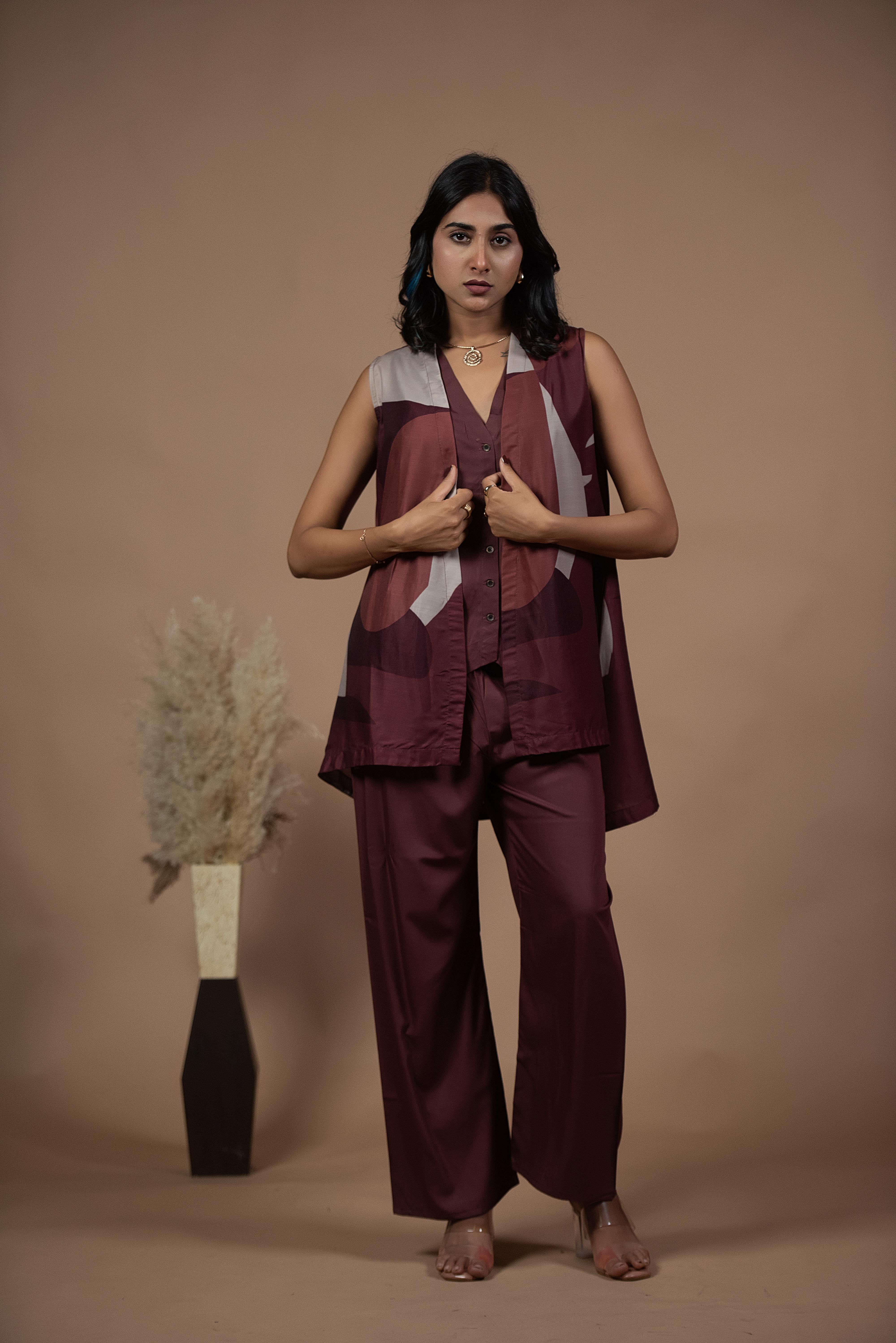 Elegant Wine Sleeveless Co-ord Set