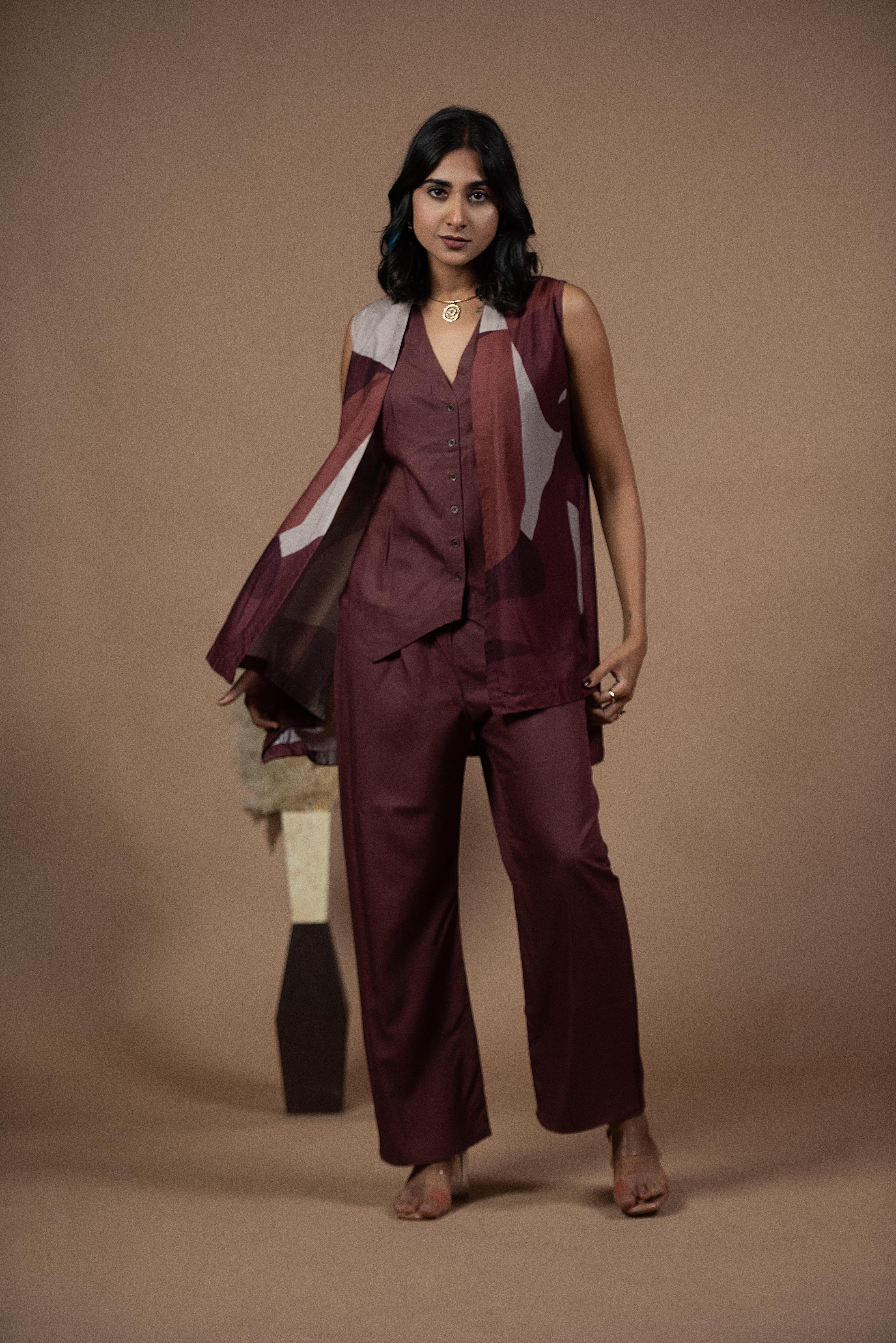 Elegant Wine Sleeveless Co-ord Set