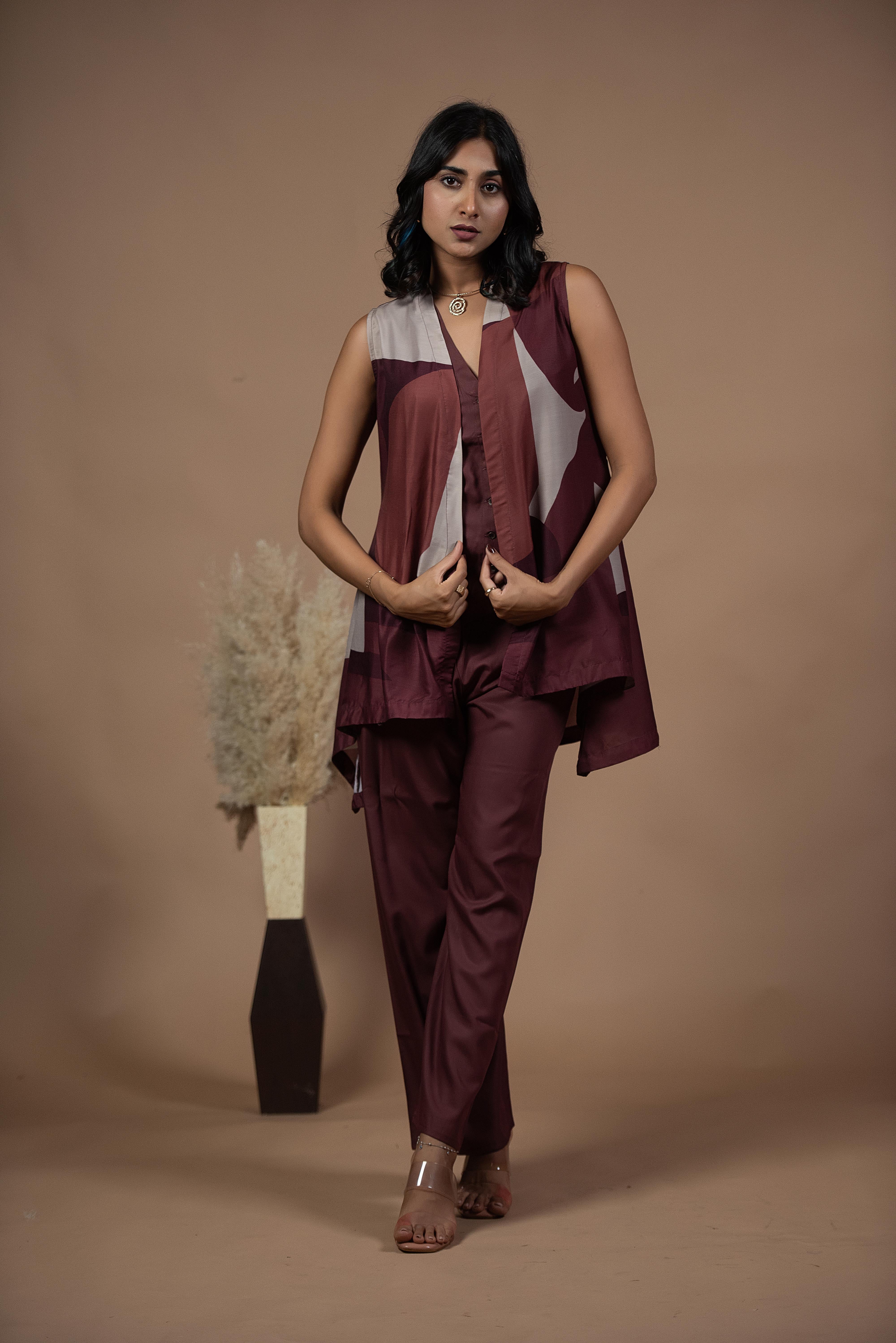 Elegant Wine Sleeveless Co-ord Set