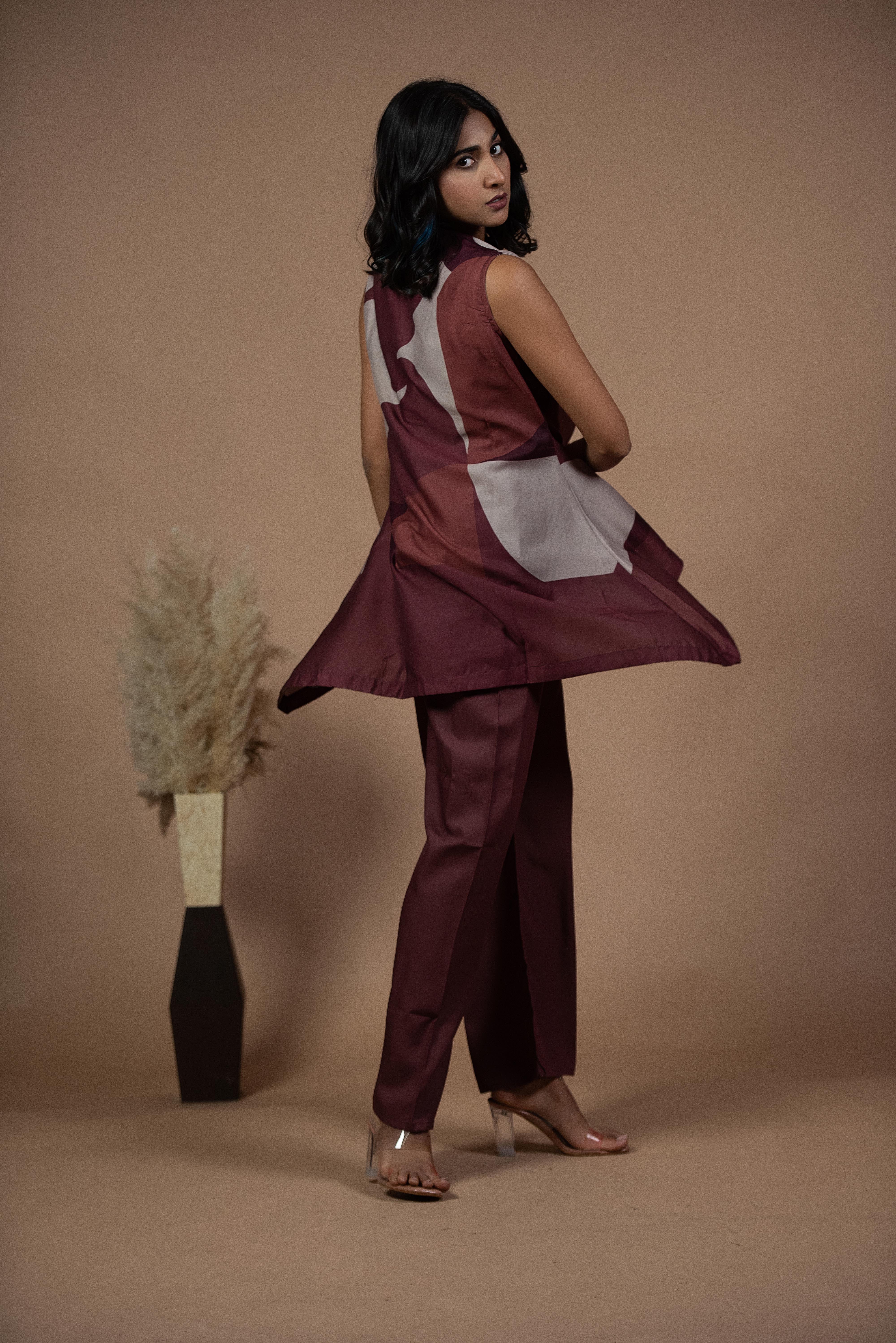 Elegant Wine Sleeveless Co-ord Set