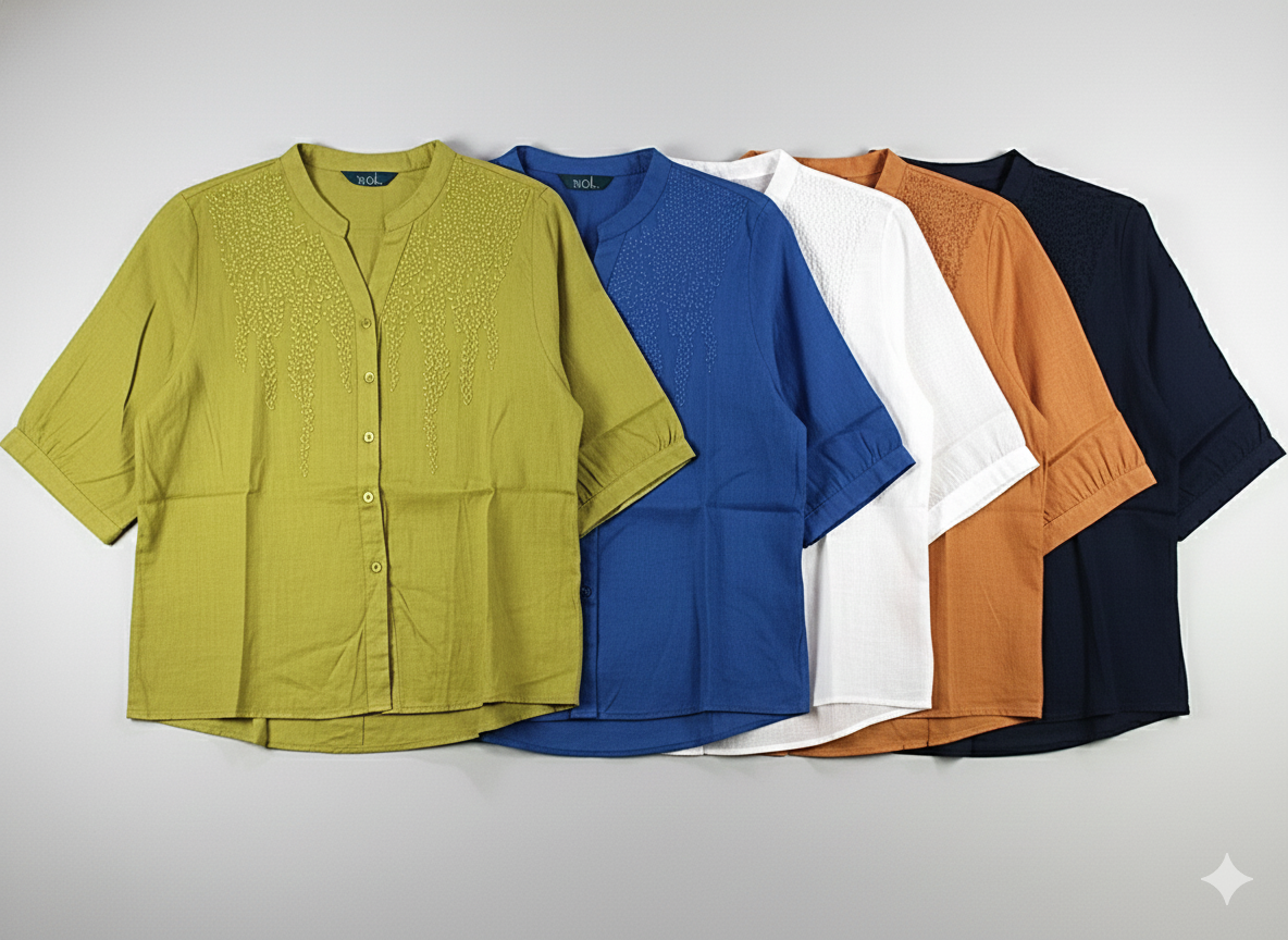 Women's Mandarin Collar Shirt with Thread Embroidery