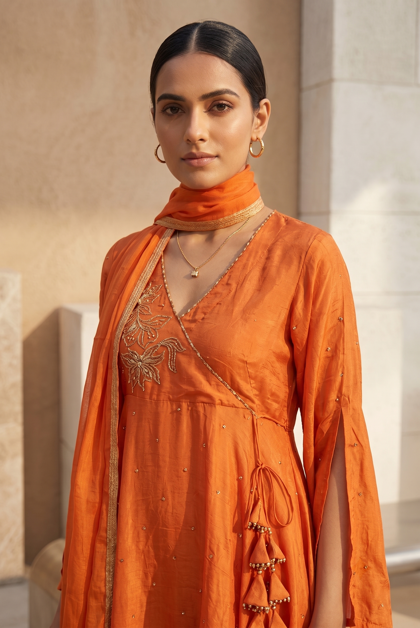 Rust Silk Flared Salwar Suit