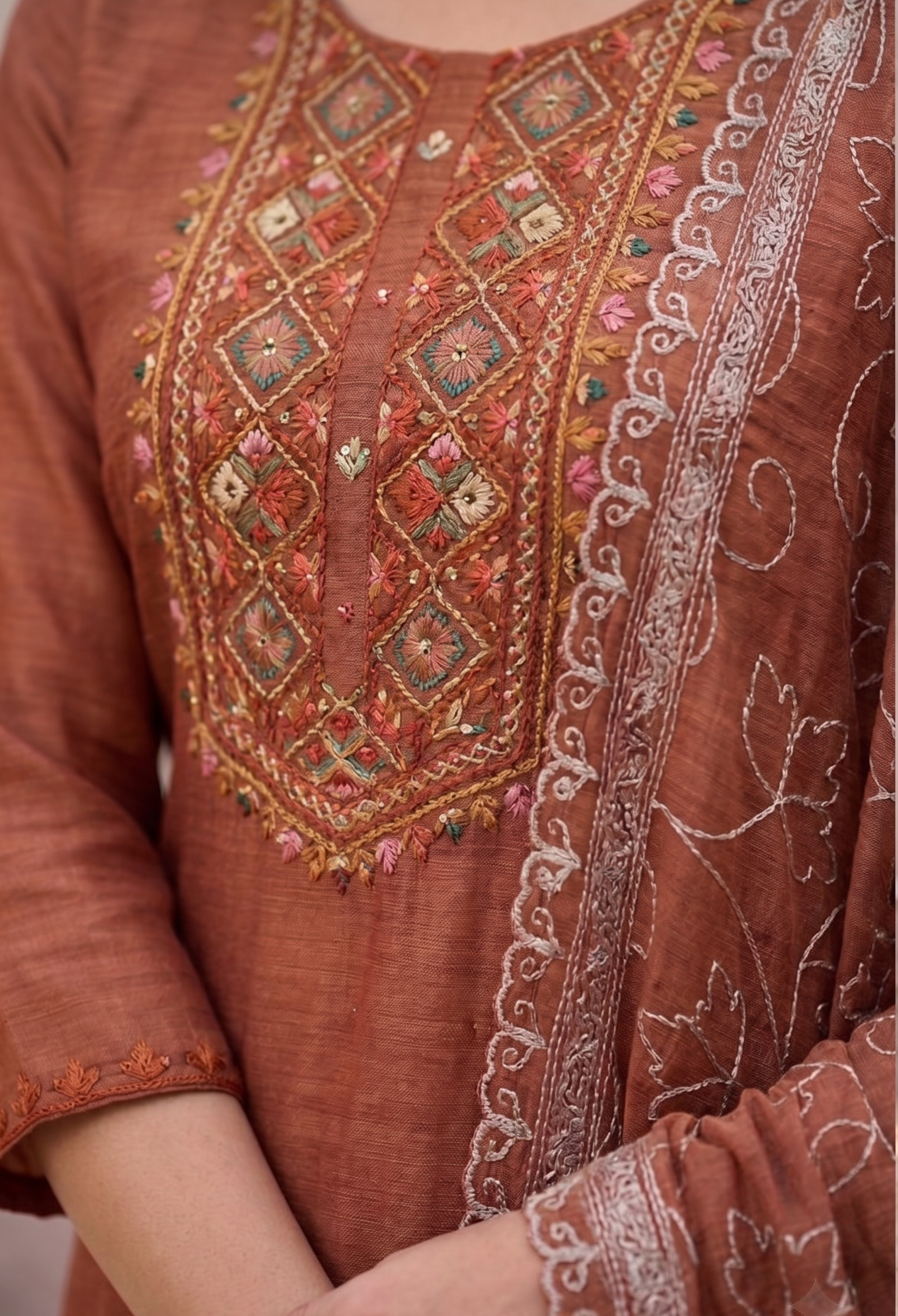 Radiant Rust Poly Mal Chanderi Straight Salwar Suit