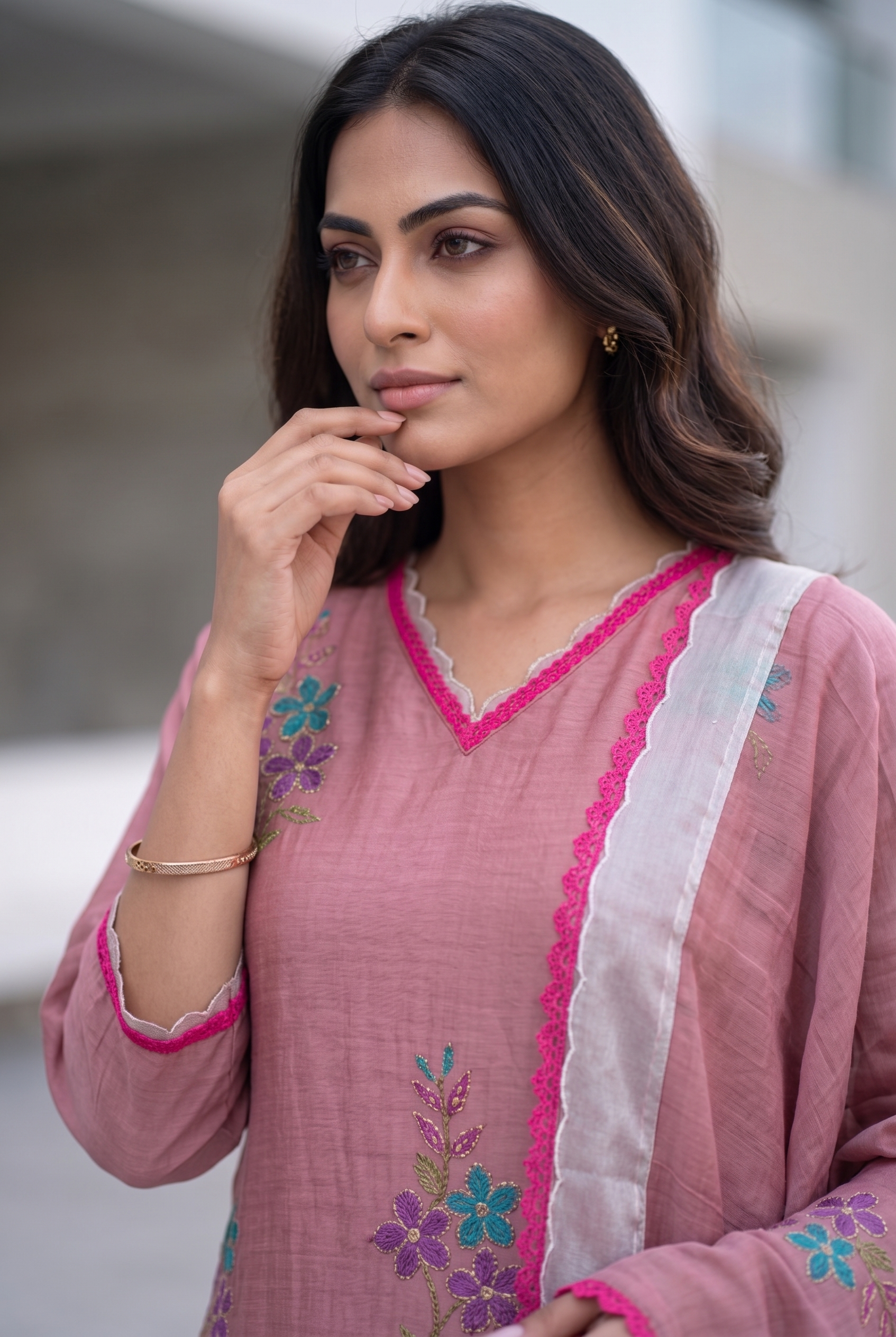 Pink Mal Chanderi A-line Salwar Suit