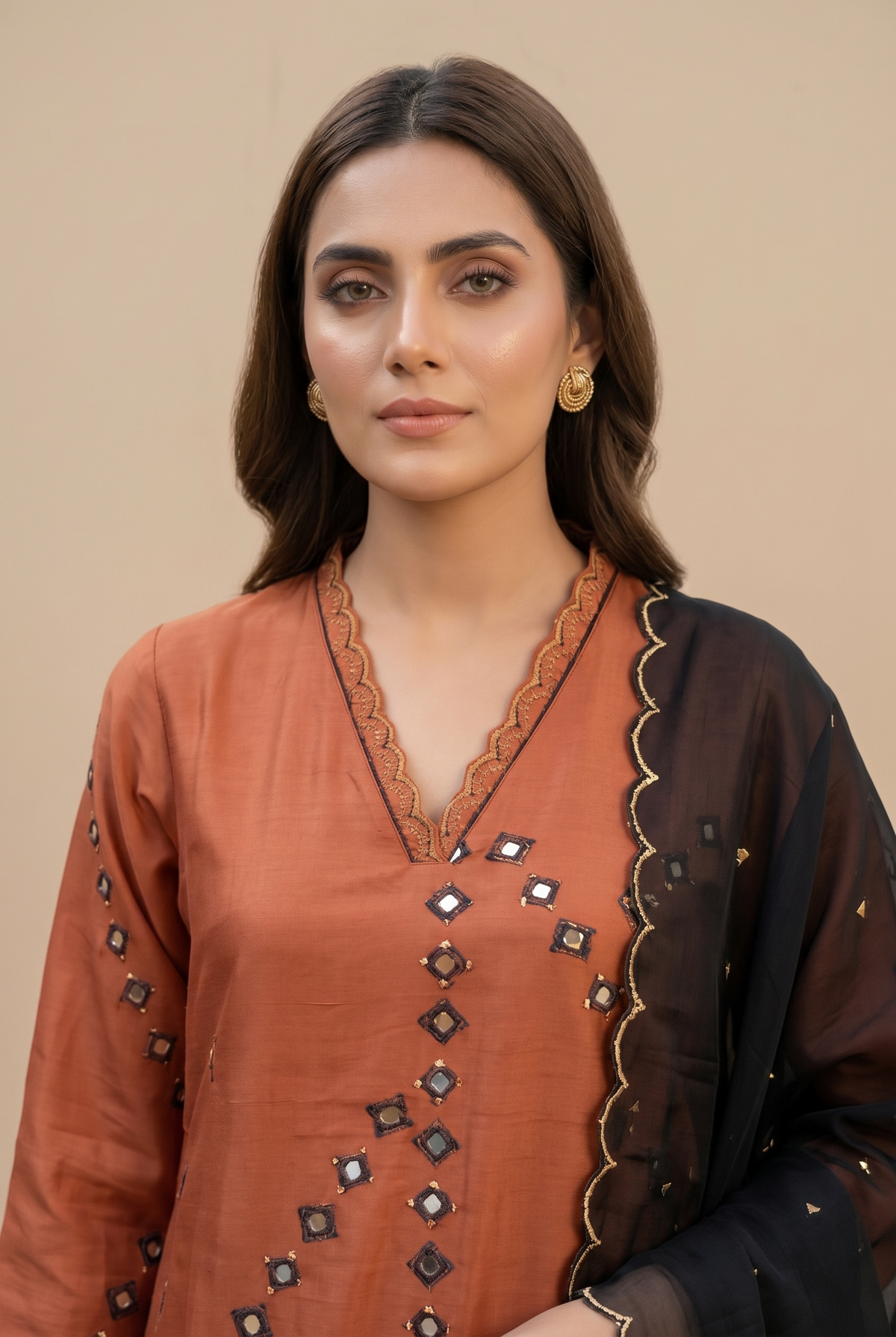 Rust Muslin Straight Salwar Suit