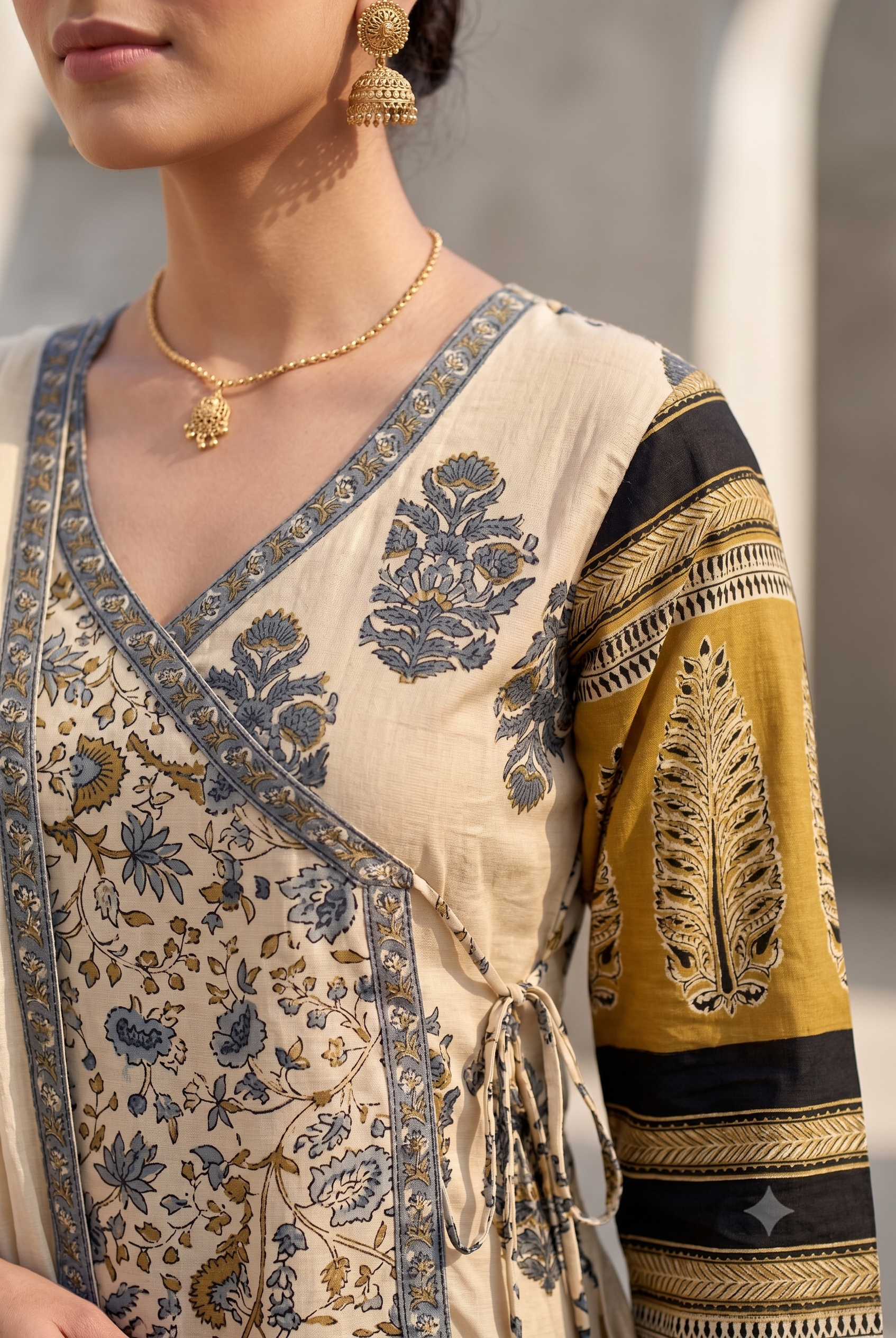Blue Cambric Angrakha Suit Set