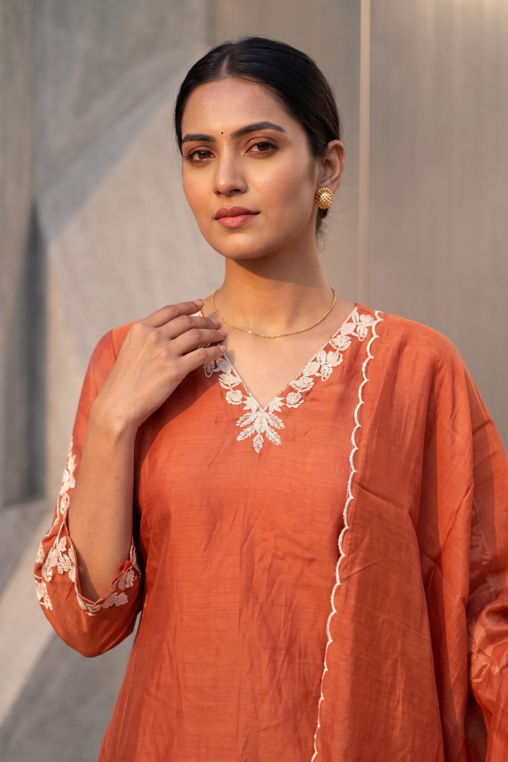 Rust Mal Chanderi Straight Suit Set