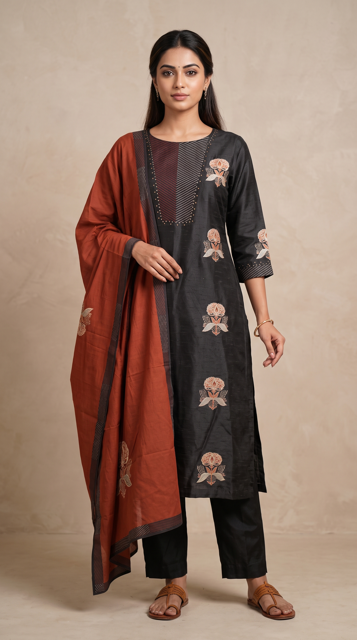 Elegant Black Dola Silk Straight Salwar Suit