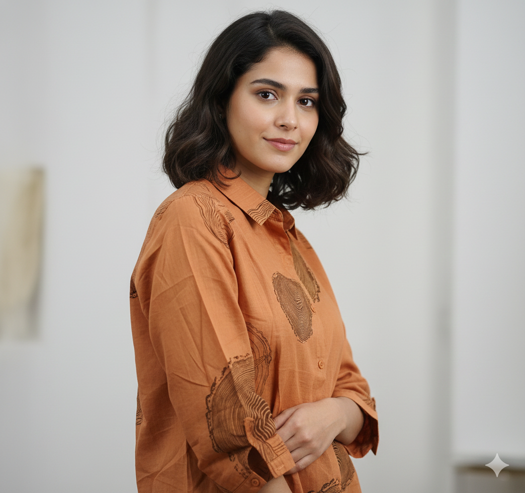 Women's Casual Shirt with Artistic Wood Grain Print