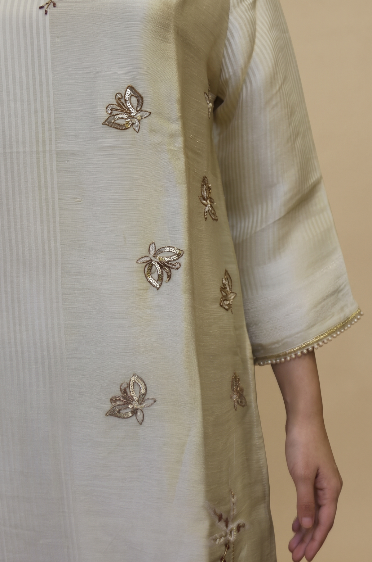 Biscuit Poly Tissue Jacquard Straight Suit Set