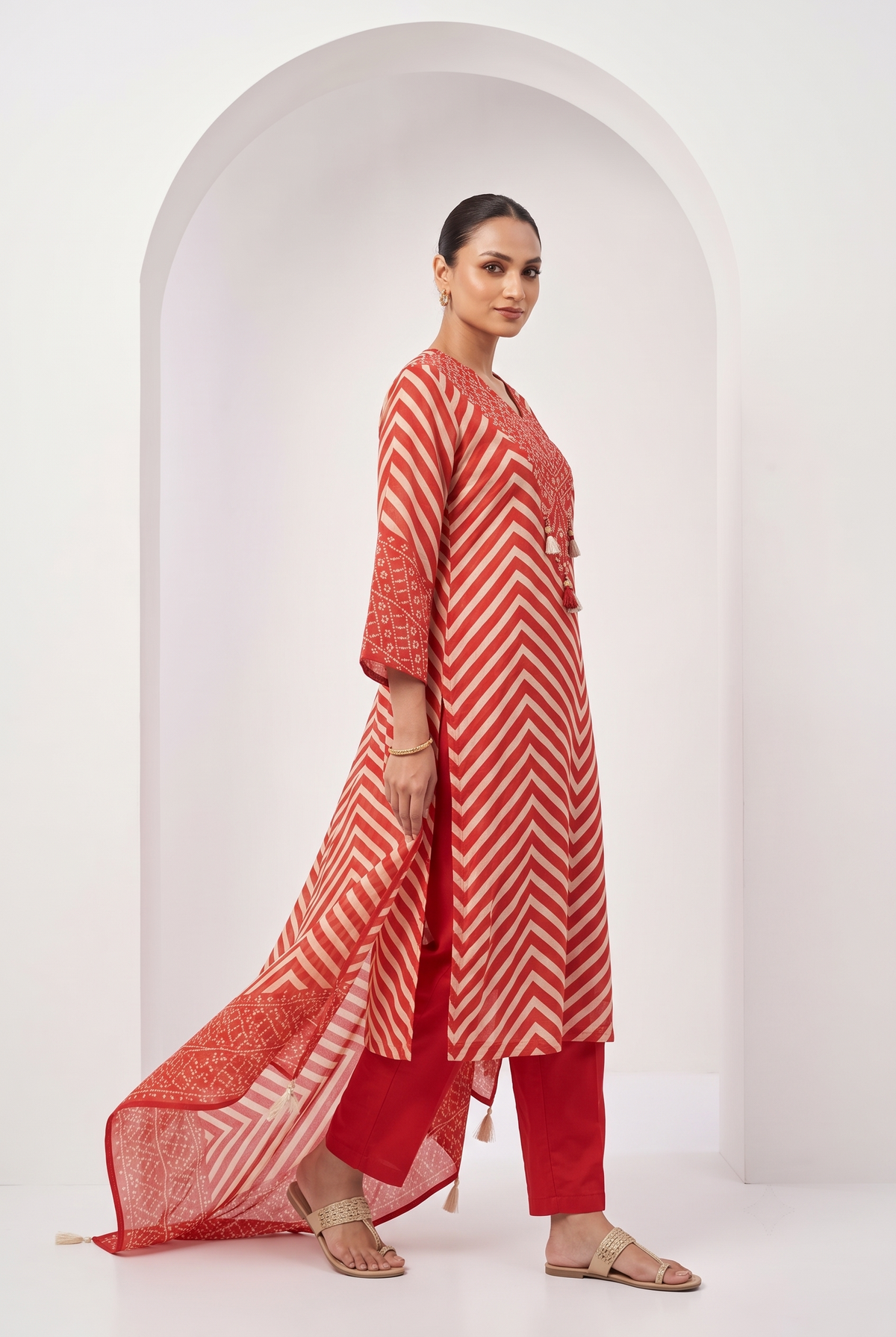 Red Mal Chanderi Straight Suit Set