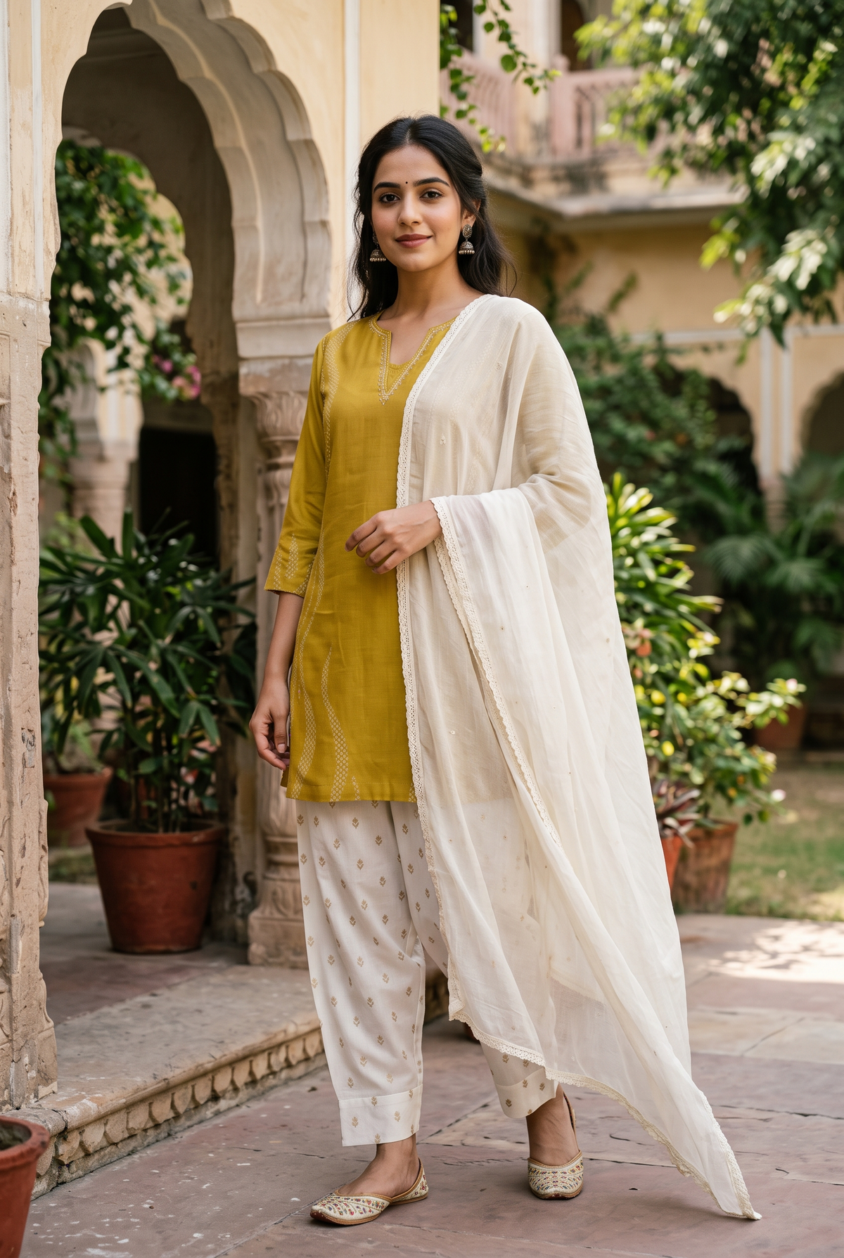 Yellow Dola Silk Suit Set