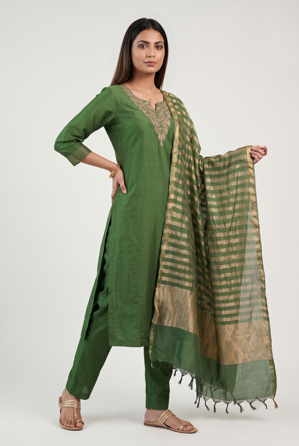 Green Straight Silk Salwar Suit