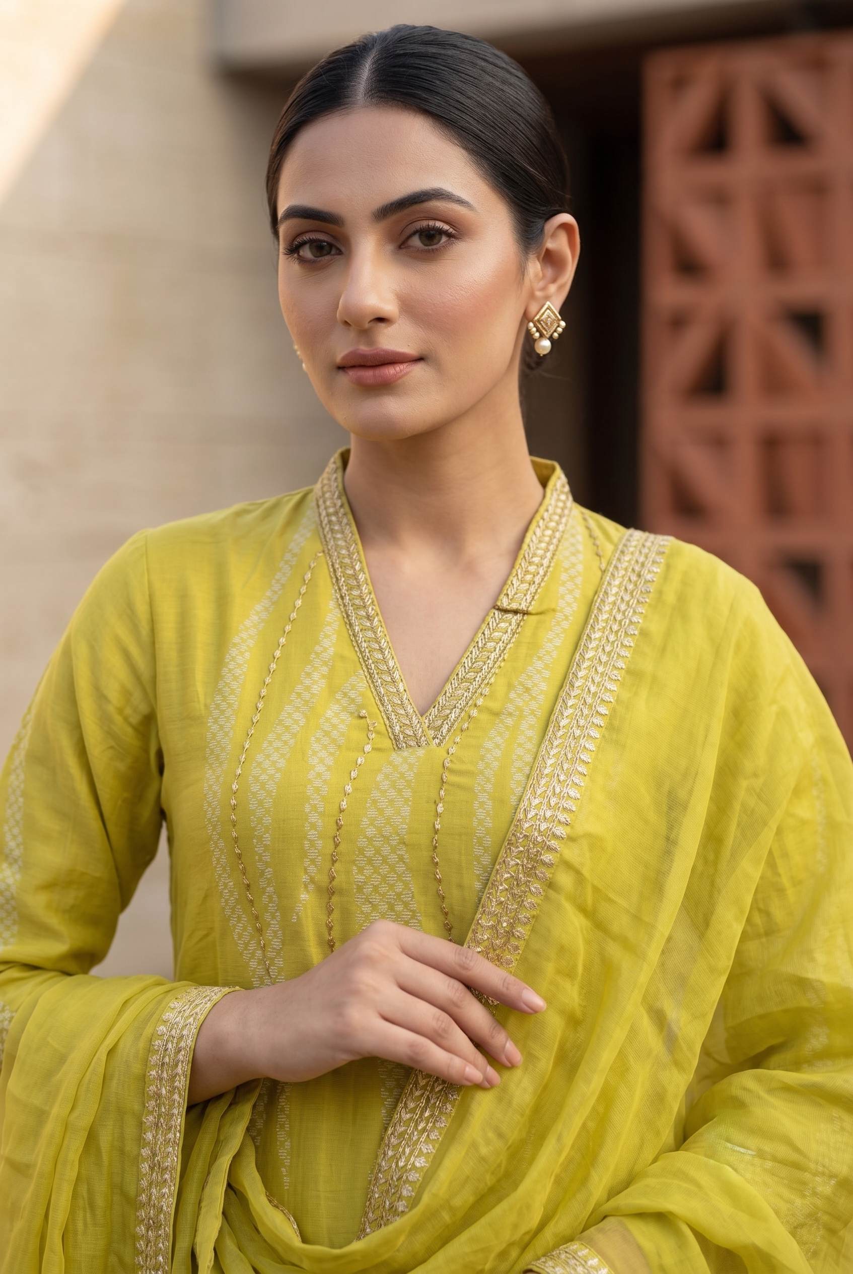 Yellow Muslin Straight Suit Set