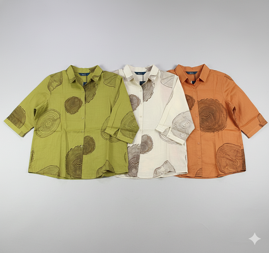 Women's Casual Shirt with Artistic Wood Grain Print