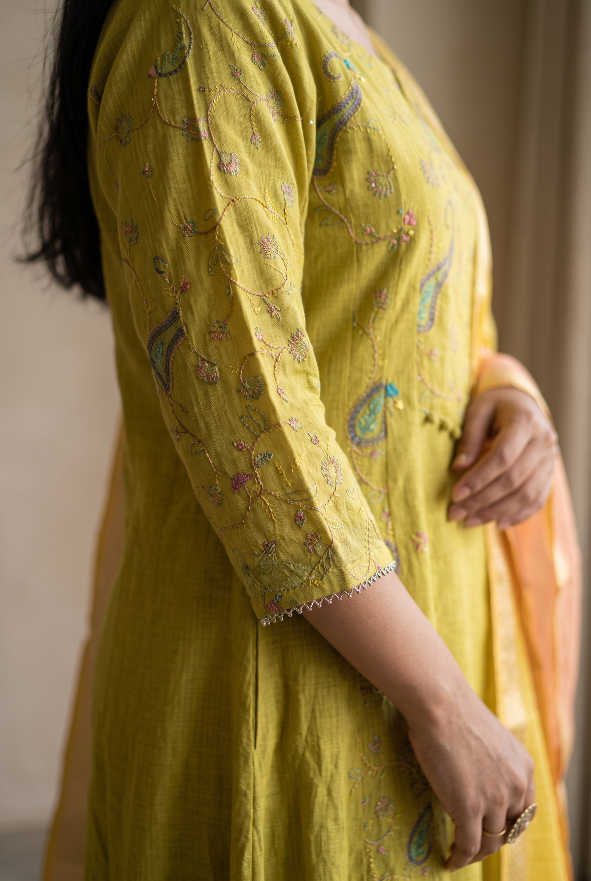 Yellow Chanderi Flared Salwar Suit