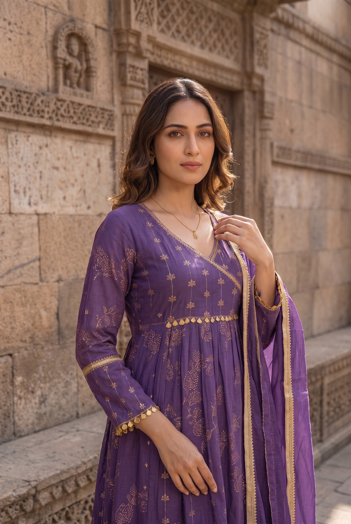 Purple Mal Chanderi Anarkali Salwar Suit Set