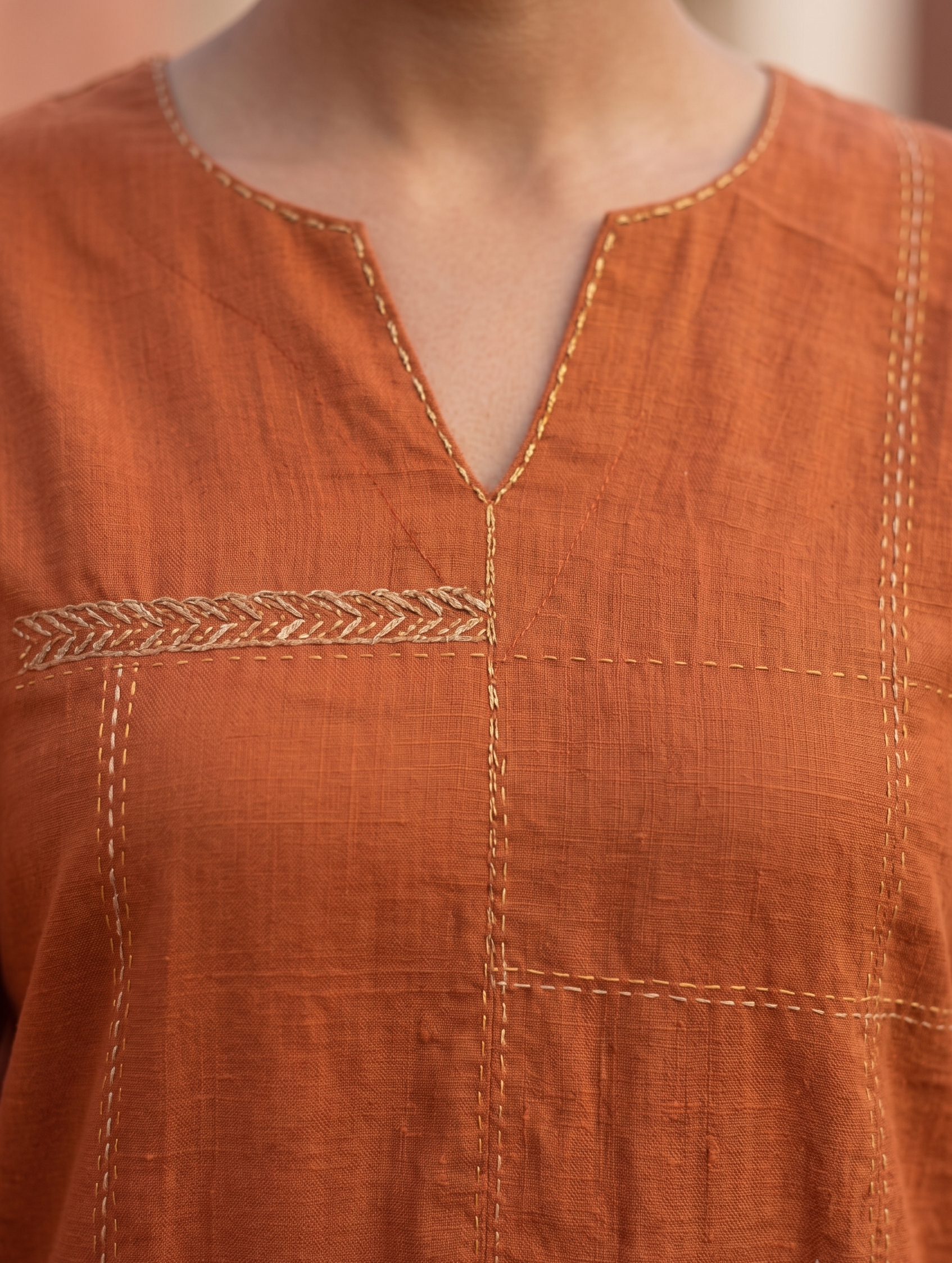Rust Cotton Straight Suit Set