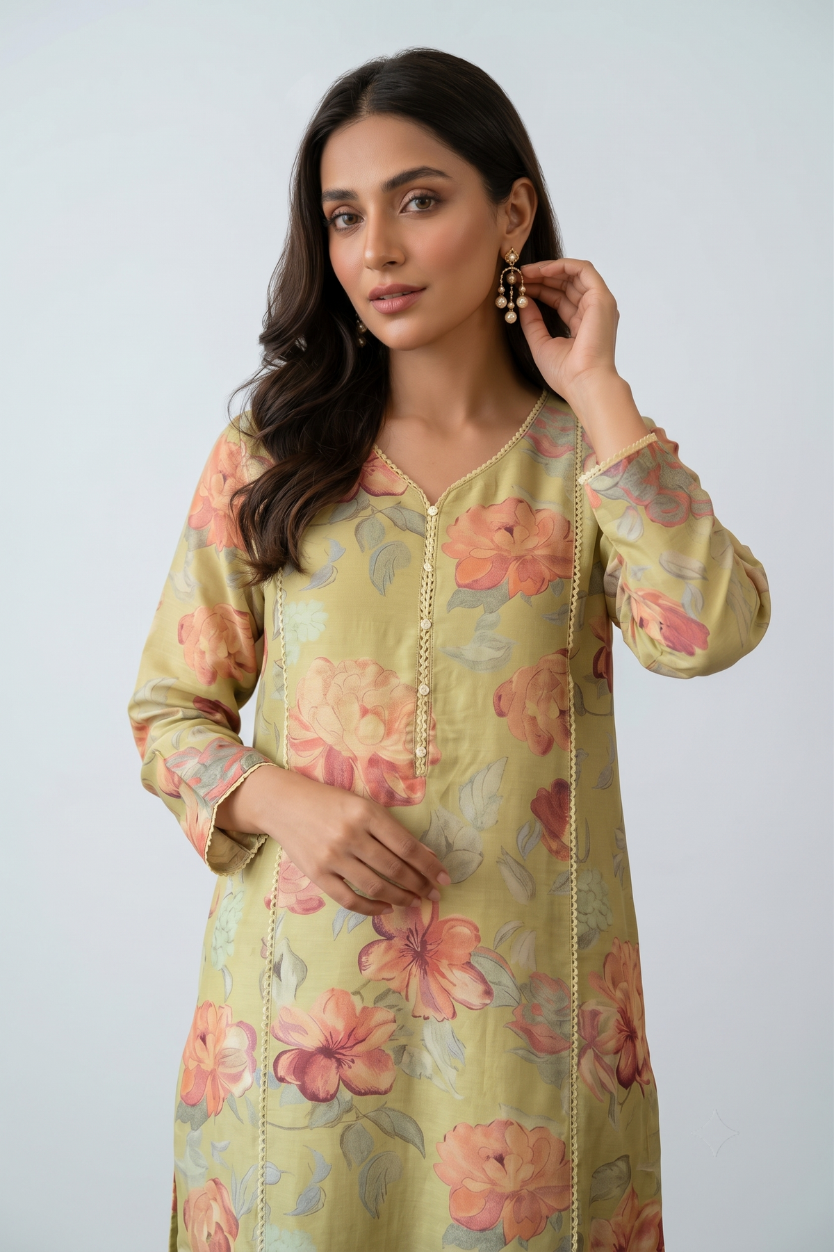 Yellow  Semi-Linen Slub A-line Salwar Suit Set